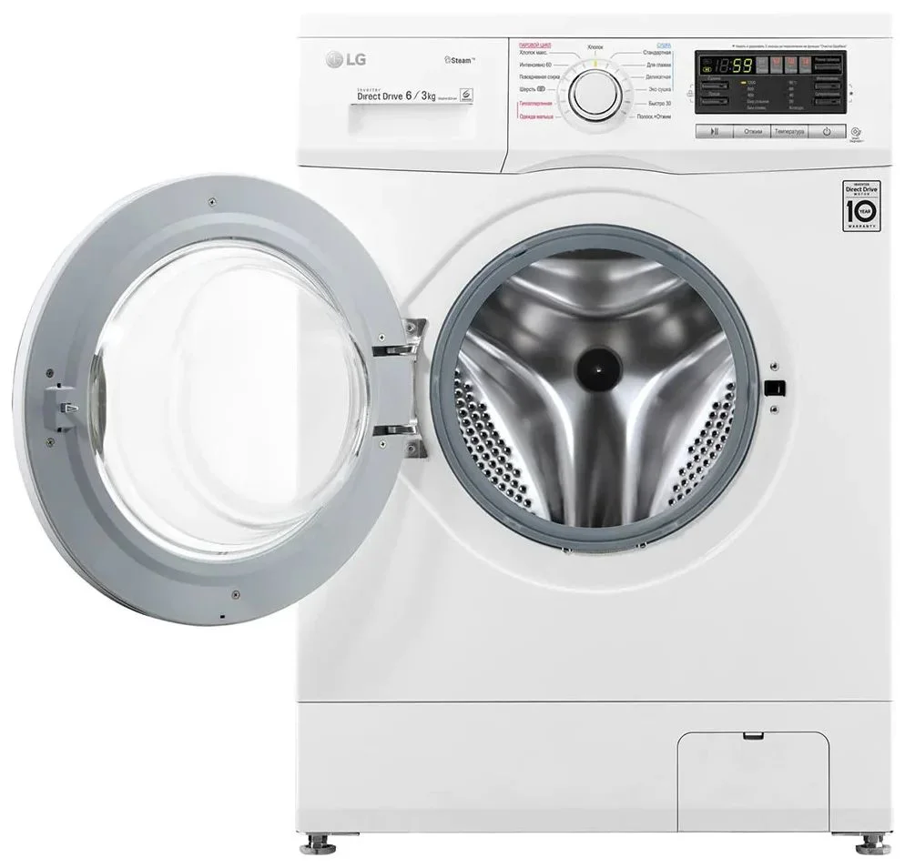 Стиральная машина LG F1296CDS0 белый (сушка, пар) 	60х44х85 см 1200 об/мин 6 кг