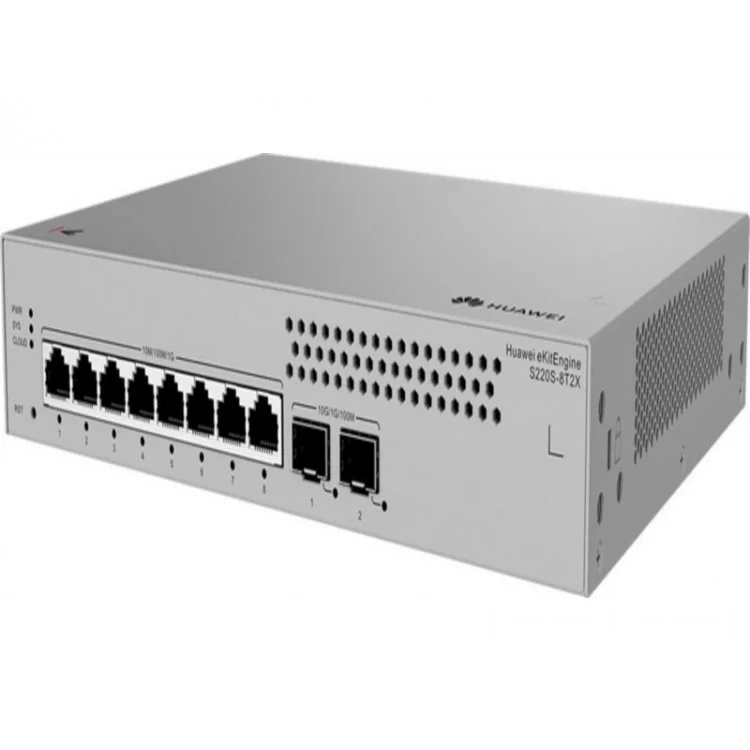 Коммутатор Huawei eKit S220S-8P4J (L2, 8*10/100/1000BASE-T ports (128 W PoE+), 4*2.5GE SFP ports, built-in AC power, Fanless)