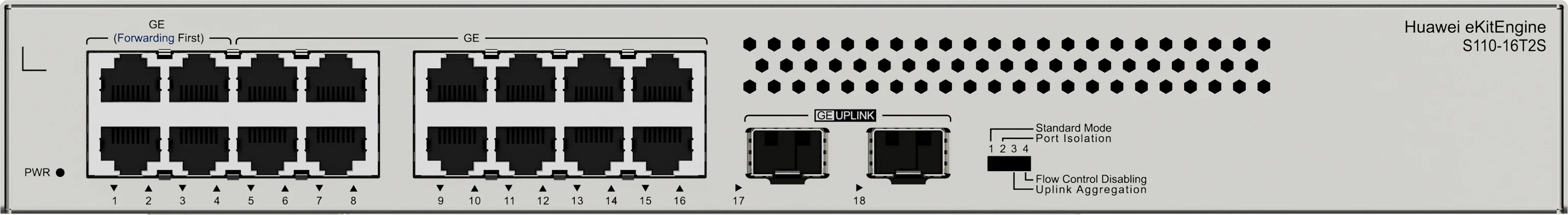Коммутатор Huawei S110-16T2S (16*10/100/1000BASE-T ports, 2*GE SFP ports, built-in AC power, fanless)