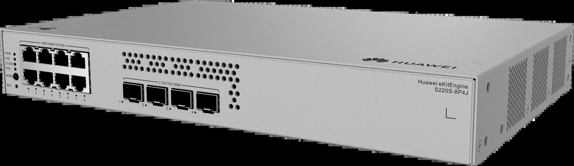Коммутатор Huawei S310S-8P4JX (L2+, 8*10/100/1000BASE-T ports (128 W PoE+), 2*10GE SFP+ ports, 2*2.5GE SFP ports, built-in AC power, Fanless)