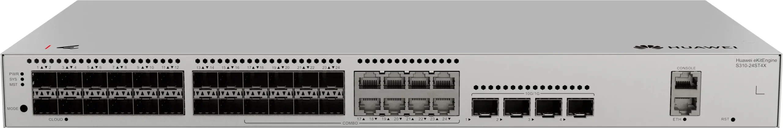 Коммутатор HUAWEI S530-24ST4XE (L3, 24*GE SFP ports, 8 of which are dual-purpose 10/100/1000 or SFP, 4*10GE SFP+ ports, 2*12GE stack ports, with 1*AC