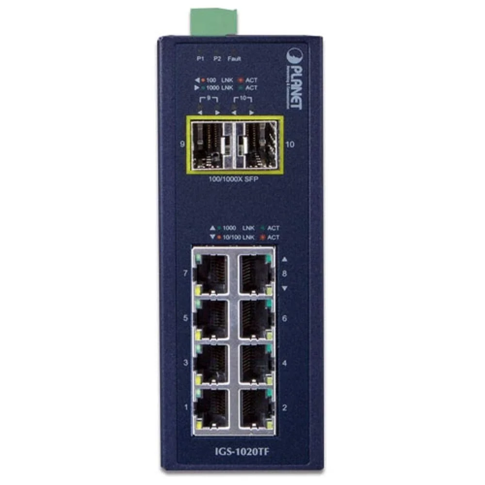 Коммутатор IGS-10020MT индустриальный управляемый коммутатор IP30 Industrial 8* 1000TP + 2* 100/1000F SFP Full Managed Ethernet Switch (-40 to 75 degr