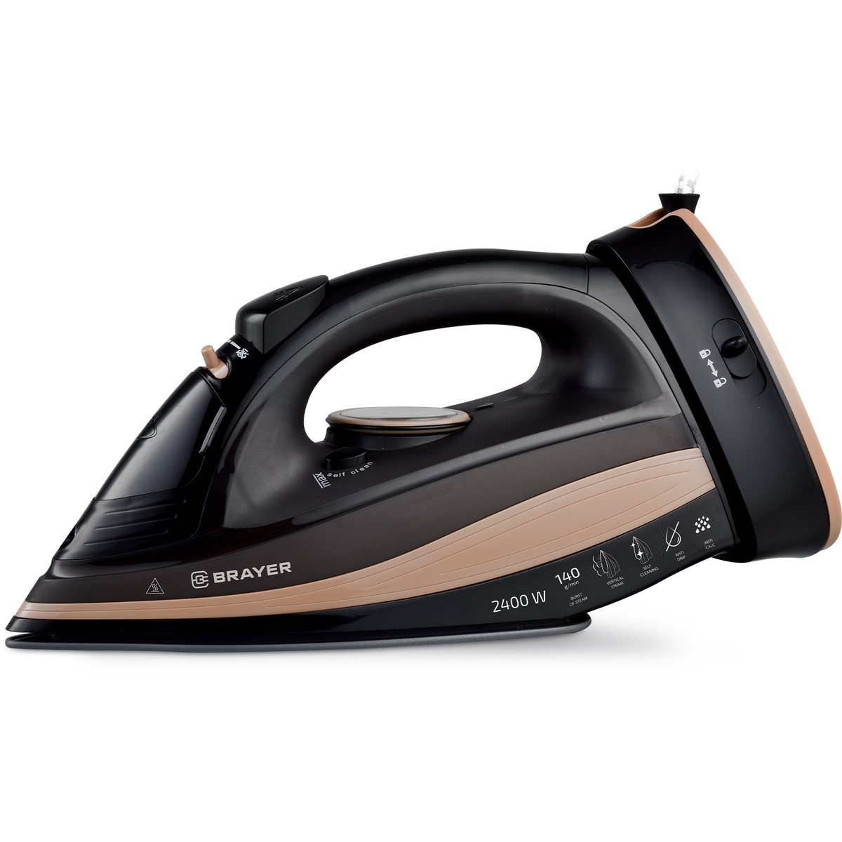 Утюг BRAYER BR40 2400 Вт, керамич, пар 140 г/мин, антикапля, беспровод, 320 мл, верт отпарив.