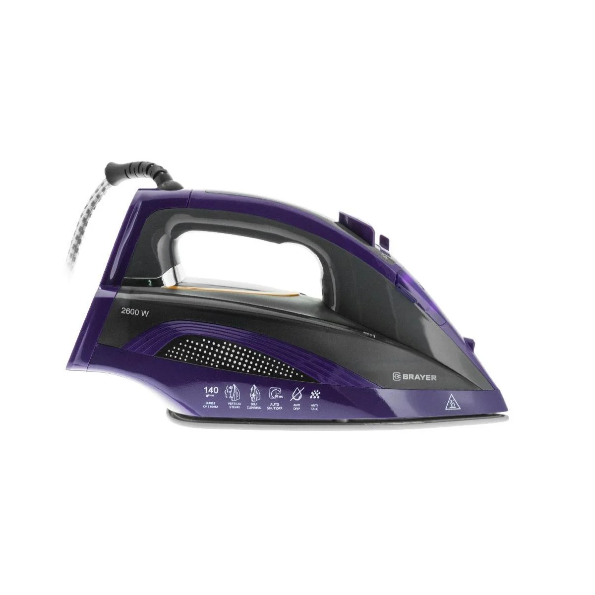 Утюг BRAYER BR4001 (2600 Вт, керамич, автоотключ. Пар 140 г/м, One temp, антикапля)