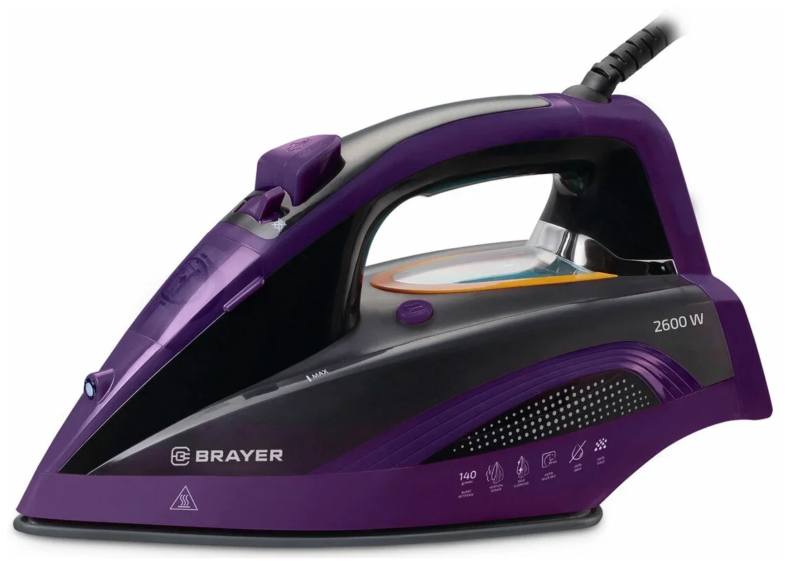 Утюг BRAYER BR4001 (2600 Вт, керамич, автоотключ. Пар 140 г/м, One temp, антикапля)