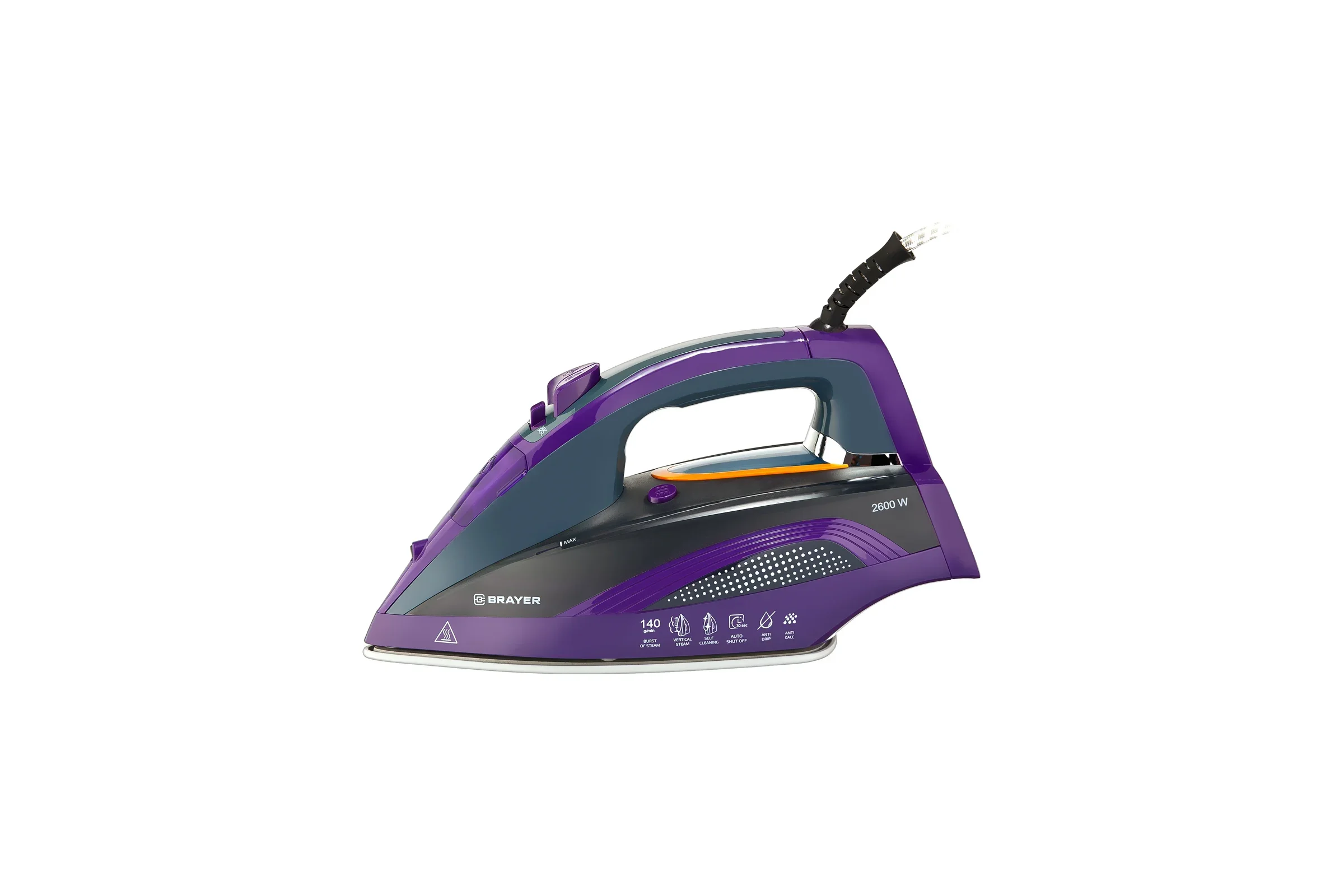 Утюг BRAYER BR4001 (2600 Вт, керамич, автоотключ. Пар 140 г/м, One temp, антикапля)