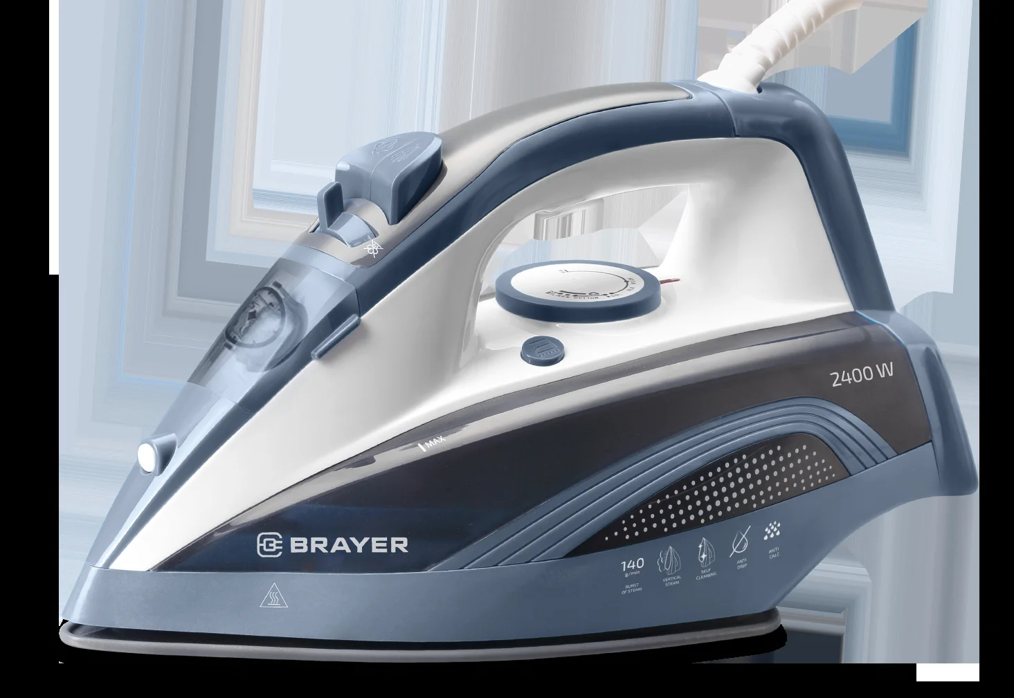 Утюг BRAYER BR4002 2400 Вт, керамич, Пар 140 г/м  антикапля, разбрыз, резер 360мл, самоотчис,