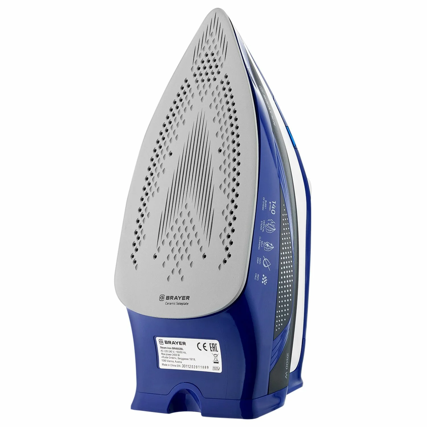 Утюг BRAYER BR4002 2400 Вт, керамич, Пар 140 г/м  антикапля, разбрыз, резер 360мл, самоотчис,