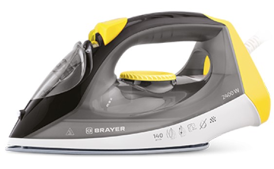 Утюг BRAYER BR4003GY (2400 Вт, керамич, пар 140 г/мин, антикапля, разбрызг, 330 мл, самоотчистк)