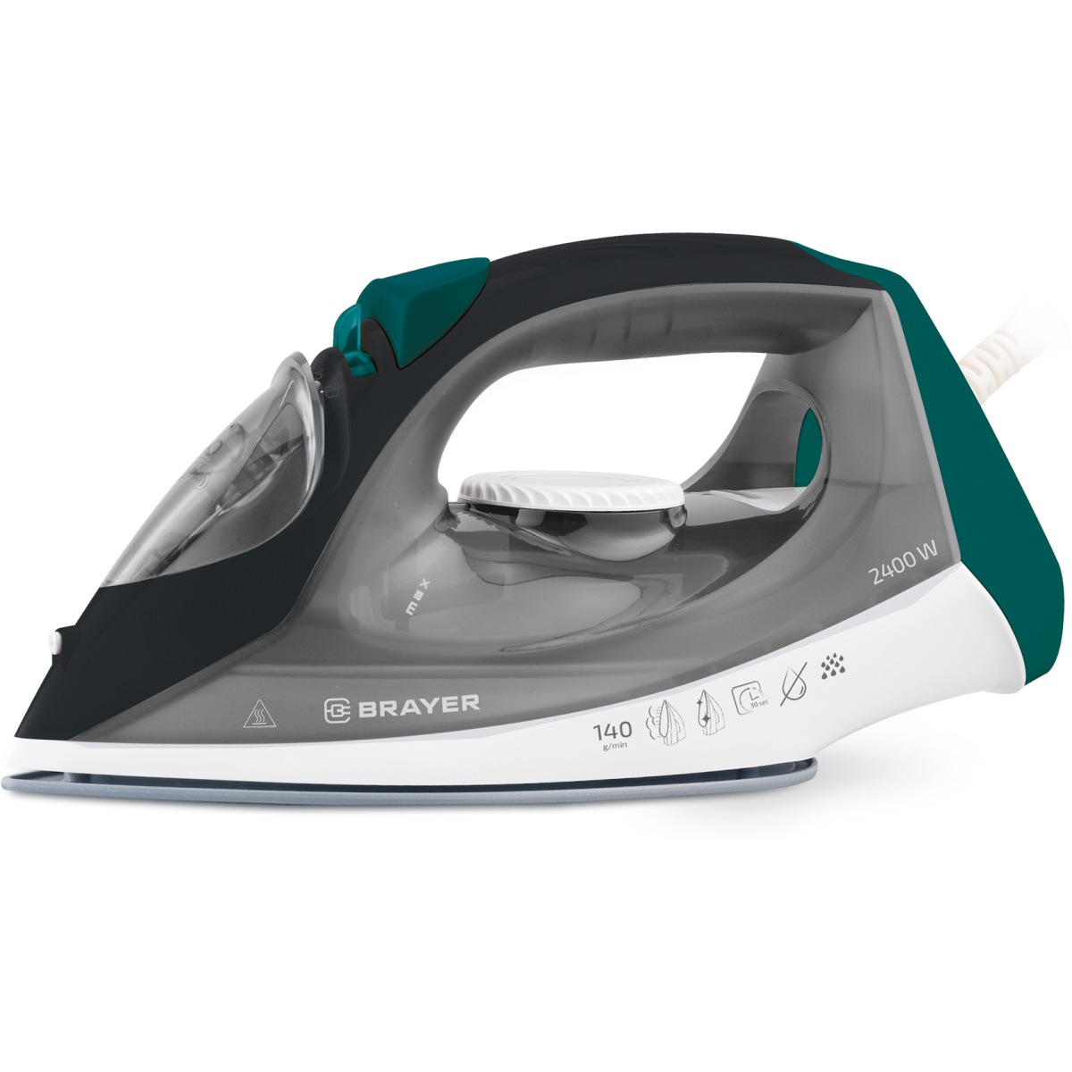 Утюг BRAYER BR4008 2400 Вт, керамич, пар 140 г/мин, антикапля, разбрызг, 330 мл, верт отпарив.