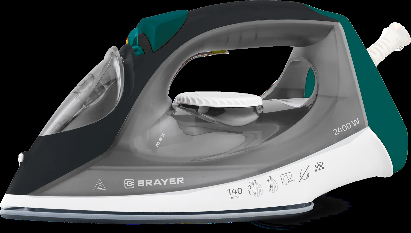 Утюг BRAYER BR4008 2400 Вт, керамич, пар 140 г/мин, антикапля, разбрызг, 330 мл, верт отпарив.
