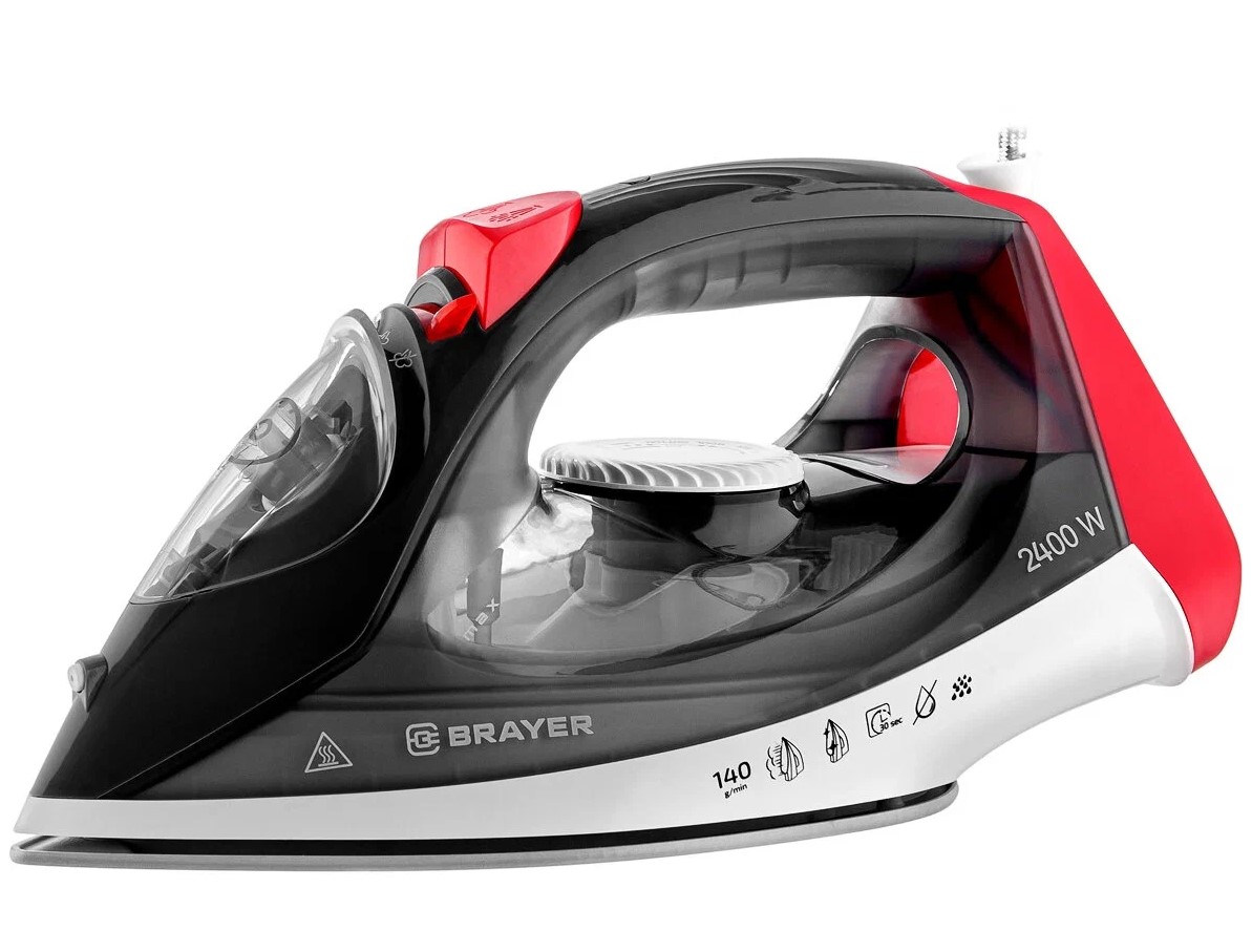 Утюг BRAYER BR4011, 2400 Вт, керамич, пар 140 г/мин, антикапля, разбрызг, 330 мл, верт отпарив.