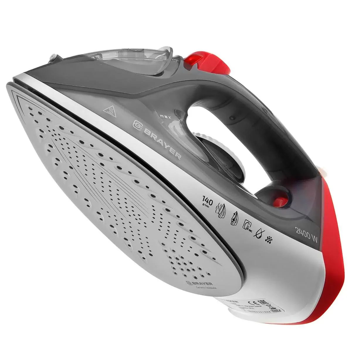 Утюг BRAYER BR4011, 2400 Вт, керамич, пар 140 г/мин, антикапля, разбрызг, 330 мл, верт отпарив.