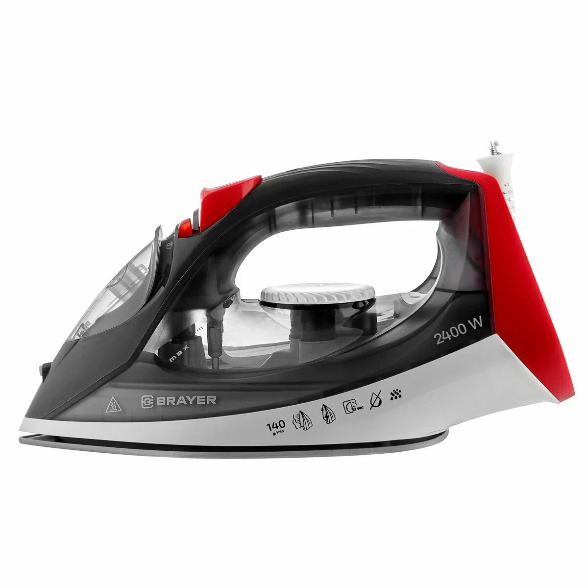 Утюг BRAYER BR4011, 2400 Вт, керамич, пар 140 г/мин, антикапля, разбрызг, 330 мл, верт отпарив.