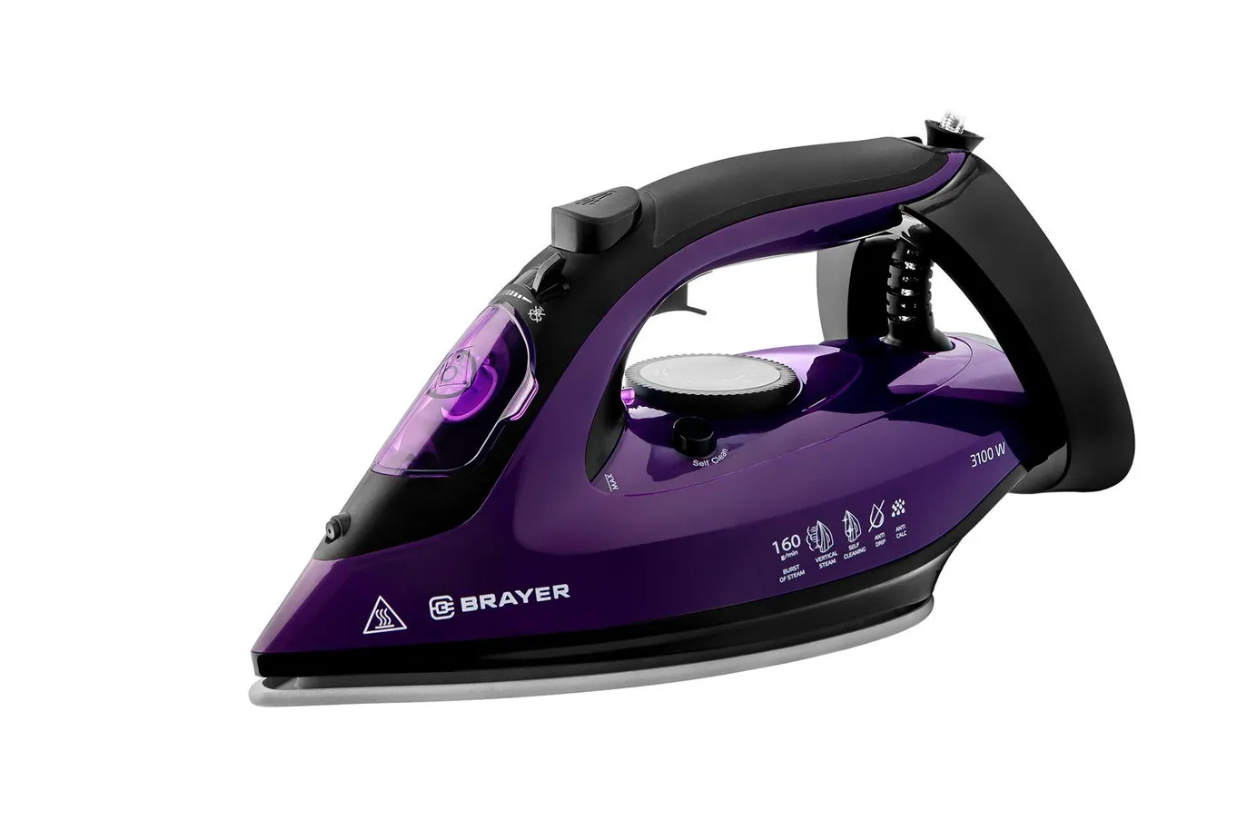 Утюг BRAYER BR4012, 3100 Вт, керамич, пар 160 г/мин, антикапля, разбрызг, 265 мл, верт отпарив.