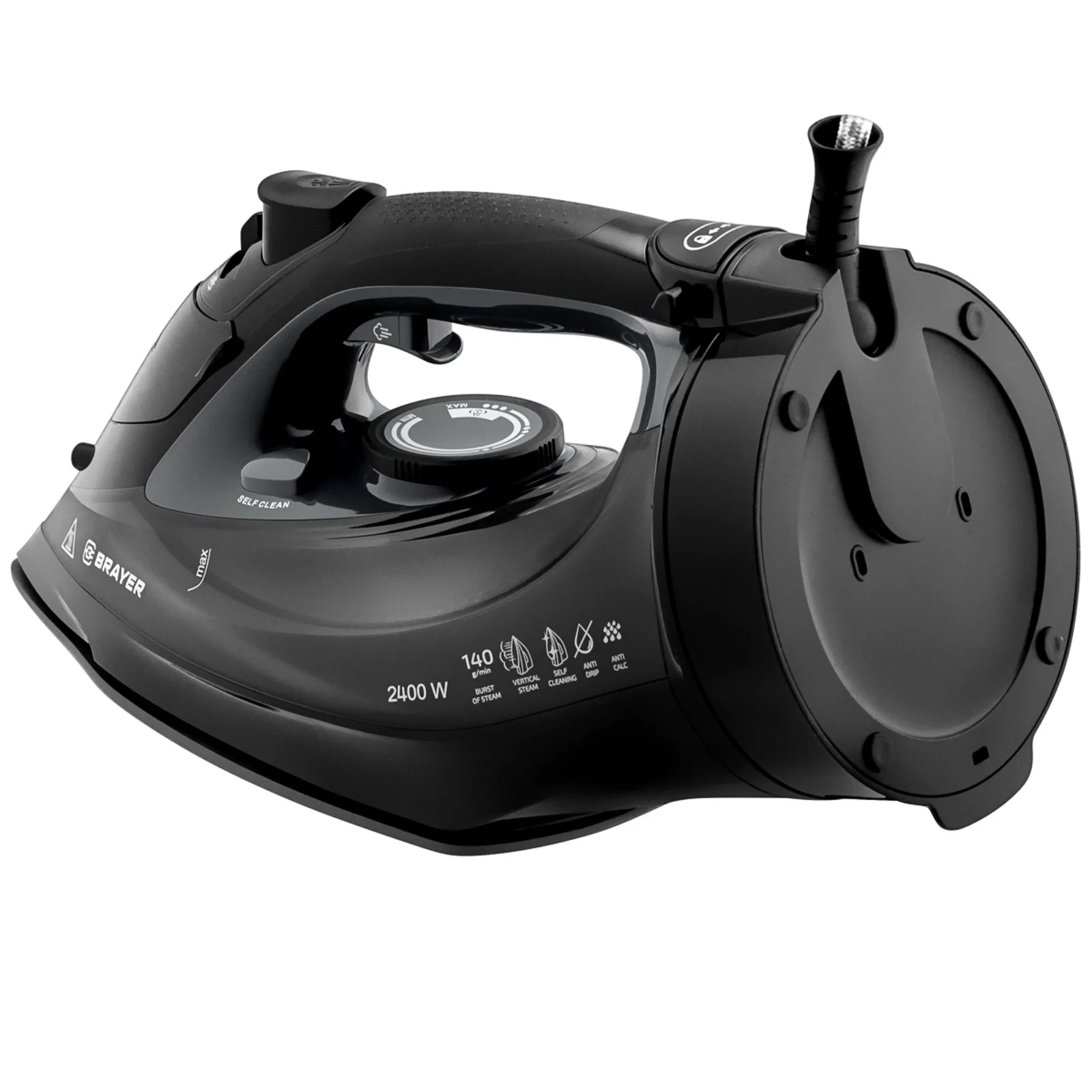 Утюг BRAYER BR4015, 2400 Вт, керамич, пар 140 г/мин, антикапля, беспровод, 300 мл, верт отпарив.