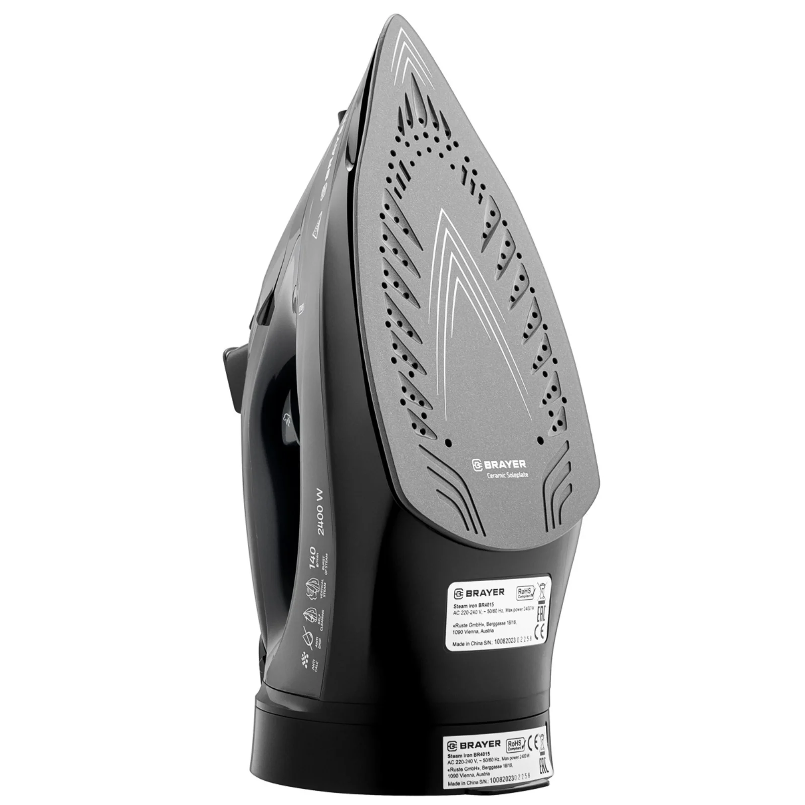 Утюг BRAYER BR4015, 2400 Вт, керамич, пар 140 г/мин, антикапля, беспровод, 300 мл, верт отпарив.
