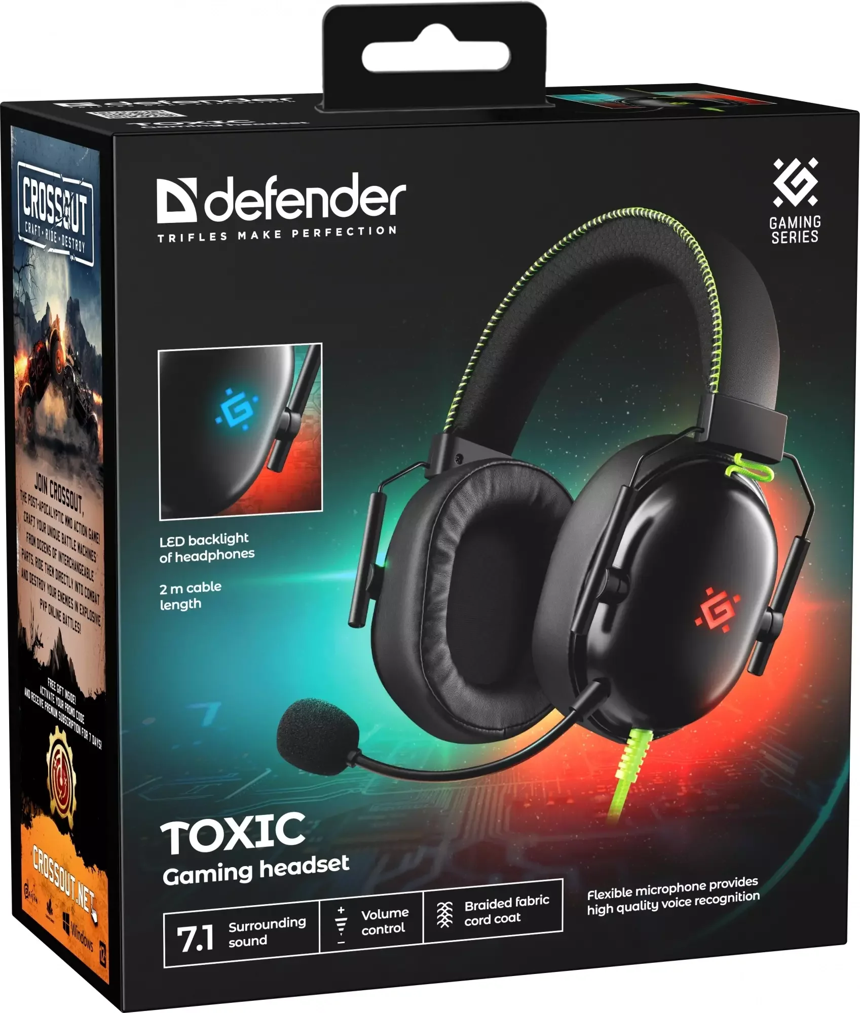 Defender Игровая гарнитура Toxic черный, 7.1, LED, провод 2 м.