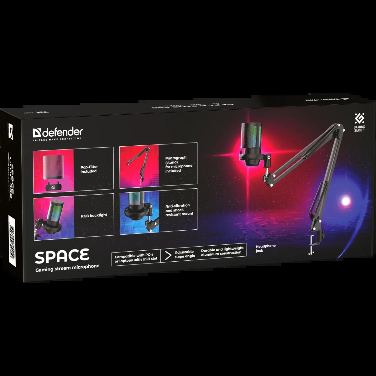 Defender Игровой стрим микрофон Space GMC 550 USB, RGB, стойка, провод 1.8 м