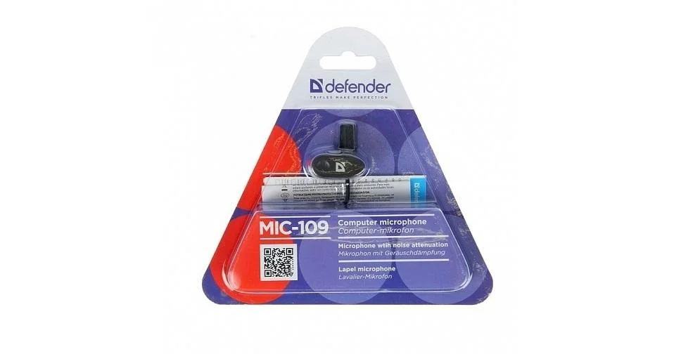 Defender Микрофон компьютерный MIC-109 черный, на прищепке, 1,8 м