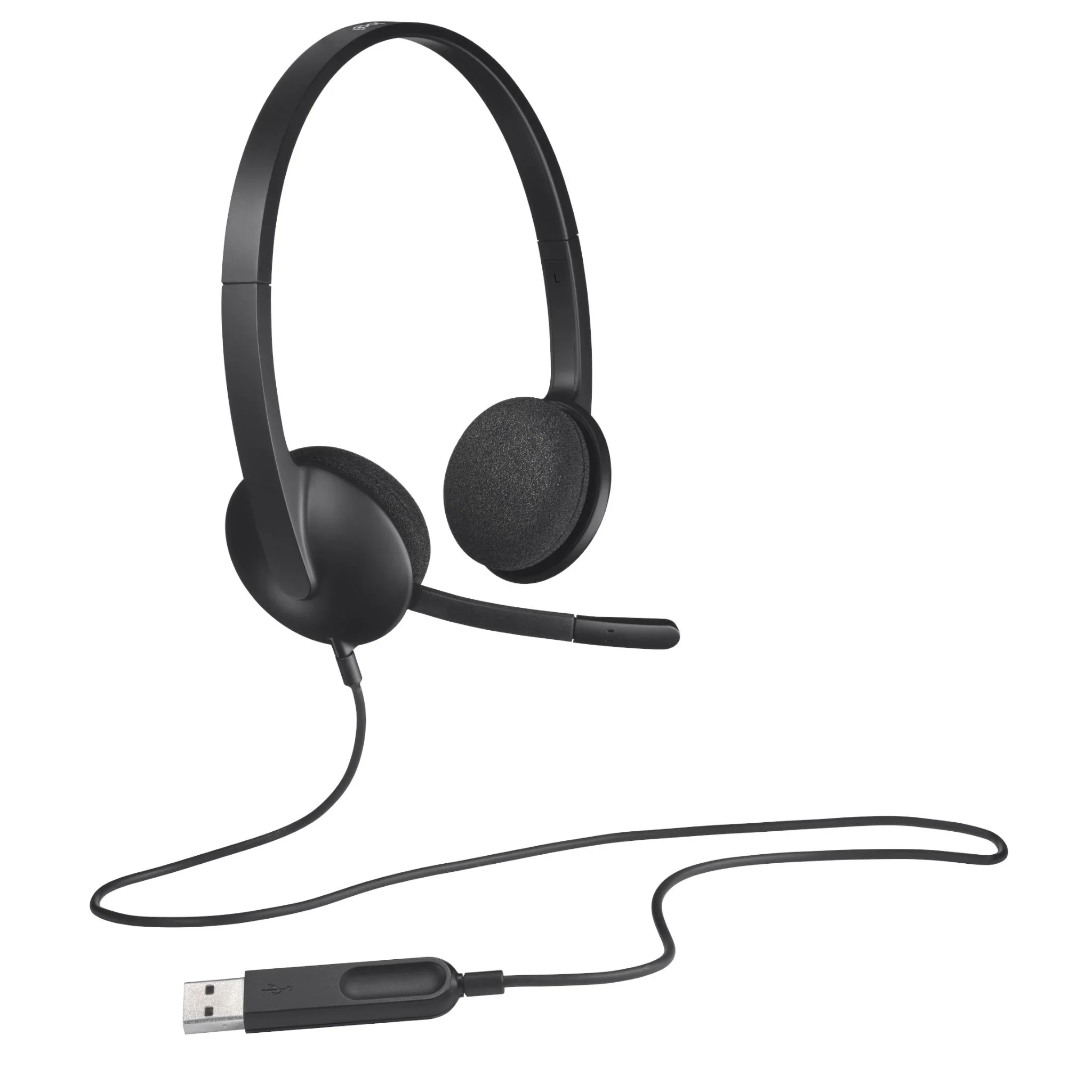 Logitech Гарнитура H340 Headset, накладные, микрофон поворотный двунаправленный, USB, 1.8 м, чёрный.
