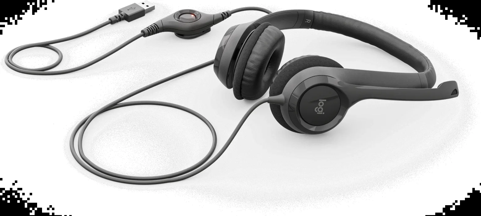 Logitech Гарнитура H390 Headset, накладные, микрофон поворотный, регулятор громкости, USB, 1.9 м, чёрный.