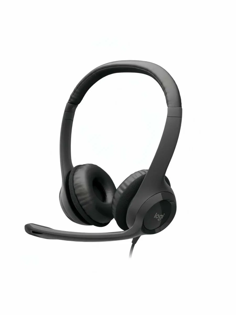 Logitech Гарнитура H390 Headset, накладные, микрофон поворотный, регулятор громкости, USB, 1.9 м, чёрный.