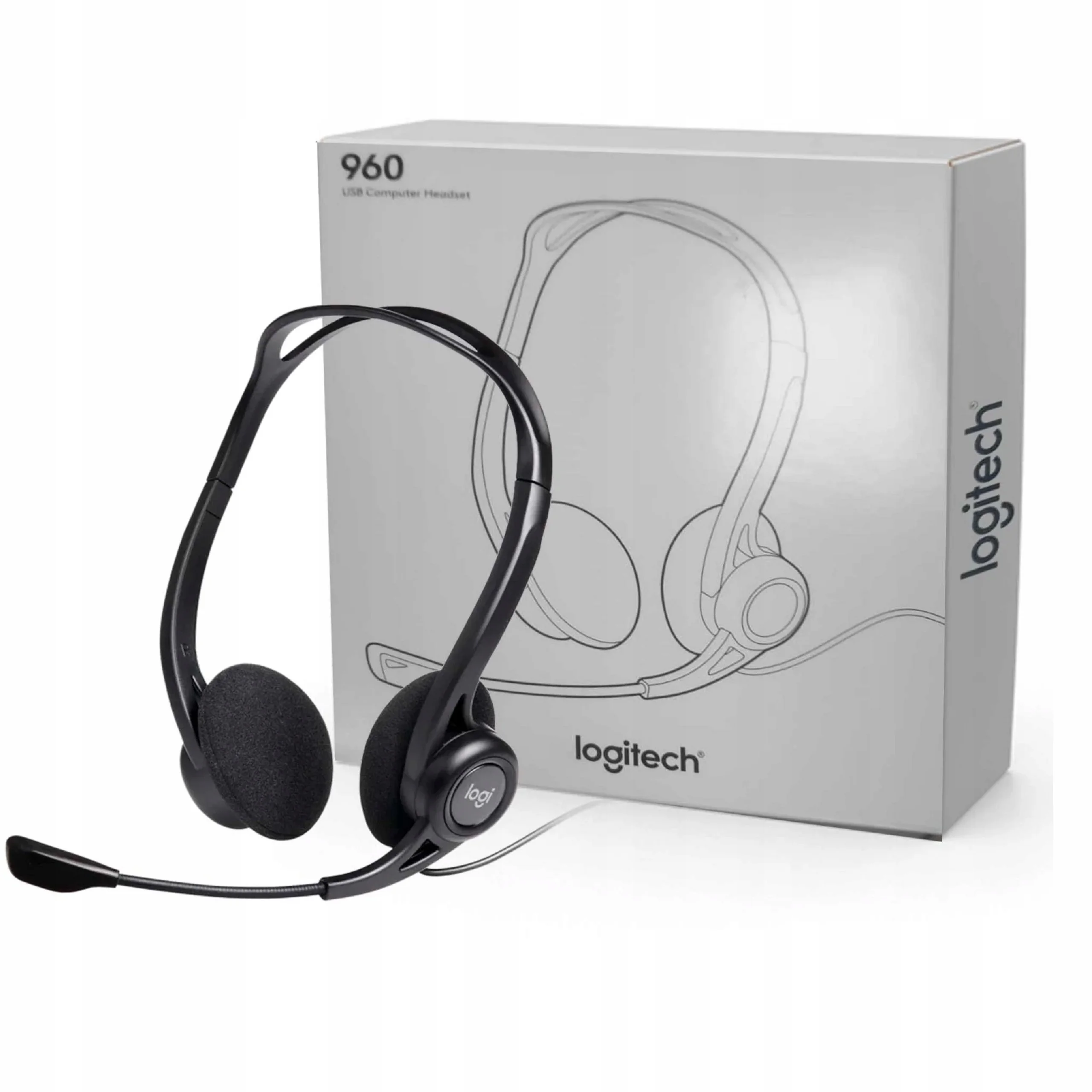 Logitech Гарнитура PC960 Headset, для контактных центров, регулятор громкости, выкл. микрофона, USB, 2.4 м, черный.