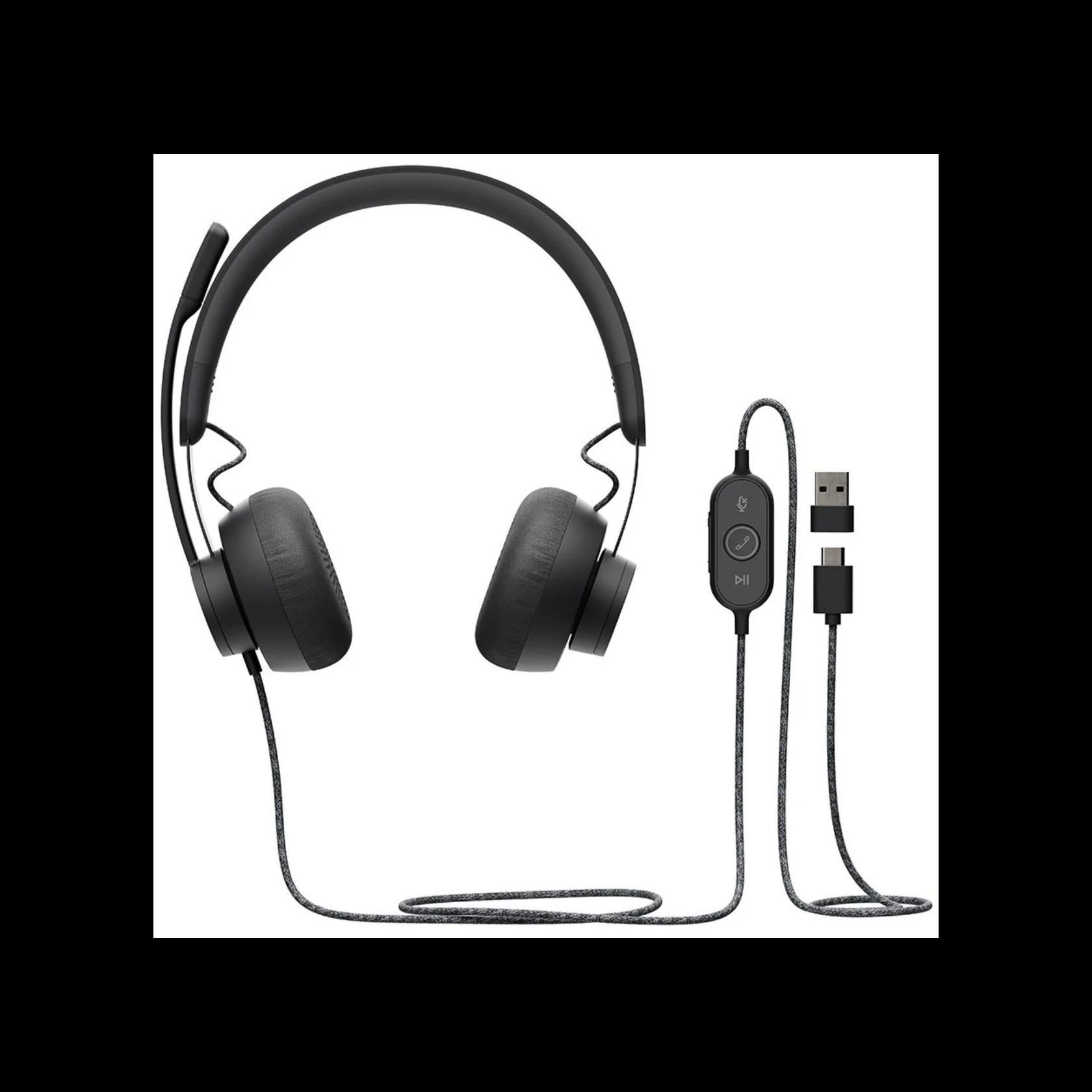 Logitech Гарнитура Zone Teams, для контактных центров, шумоподавление, выкл. микрофона, USB/USB Type-C, 1.9 м, черный.