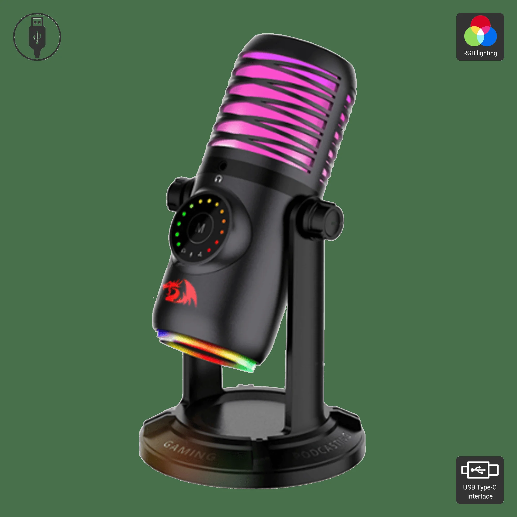 Redragon Игровой стрим микрофон Stellaris GM306 USB,омнидир,подсветка