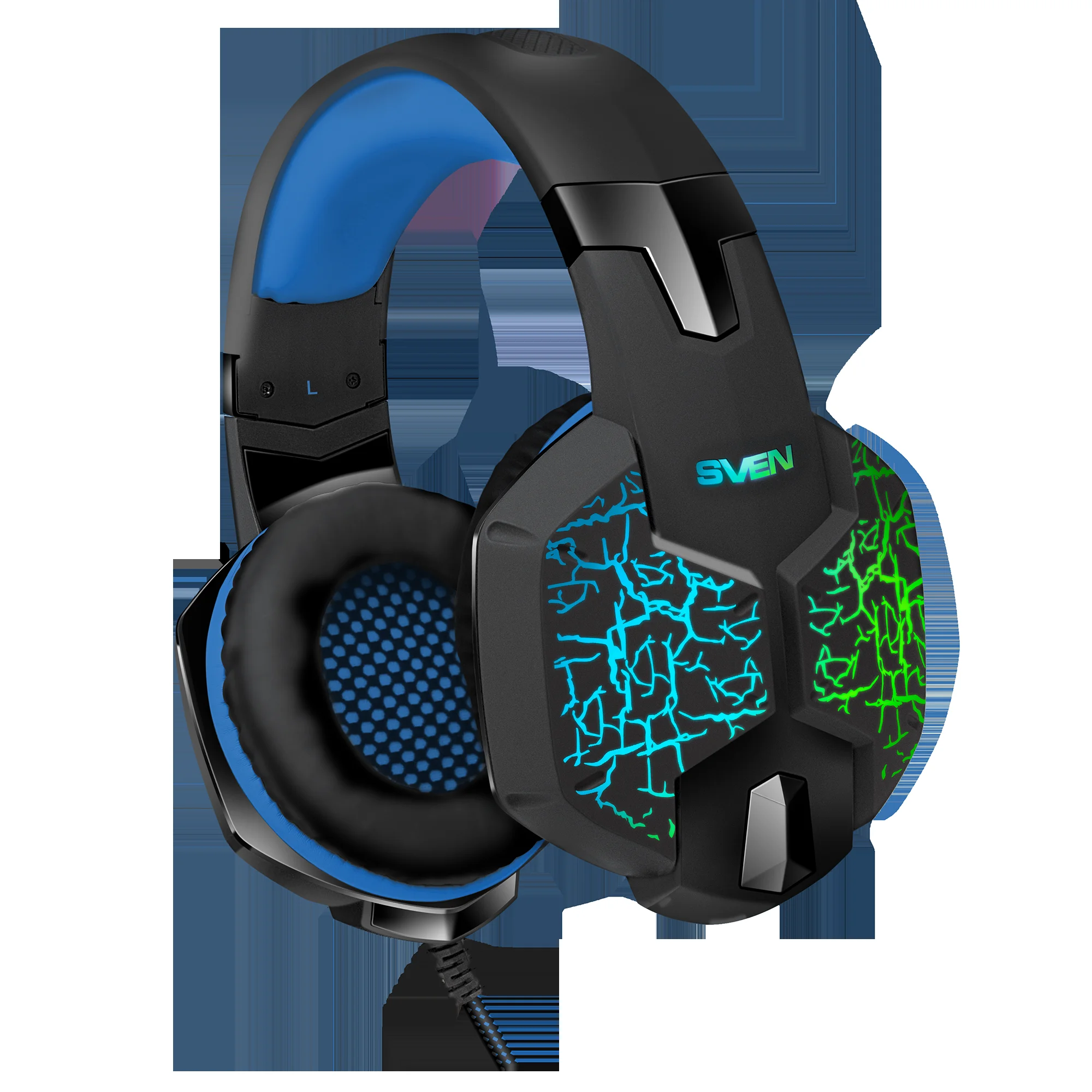 SVEN Гарнитура проводная игровая AP-U980MV, RGB, звук7.1, USB, 2,2м, чёрный/синий