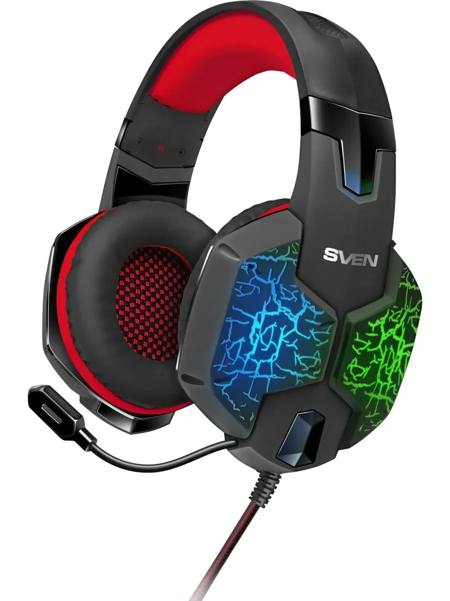 SVEN Гарнитура проводная игровая AP-U988MV, RGB, звук7.1, USB, 2,2м, чёрный