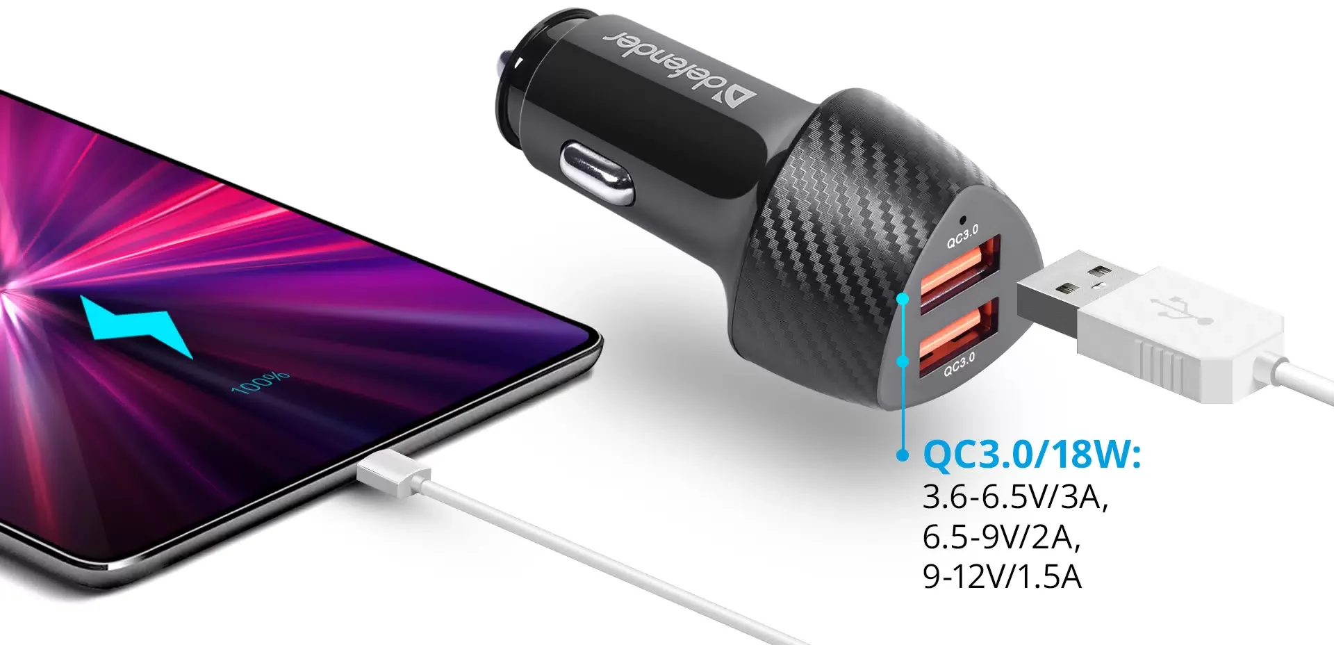 Defender Автомобильное ЗУ UCA-81 2xUSB QC3.0, 36W