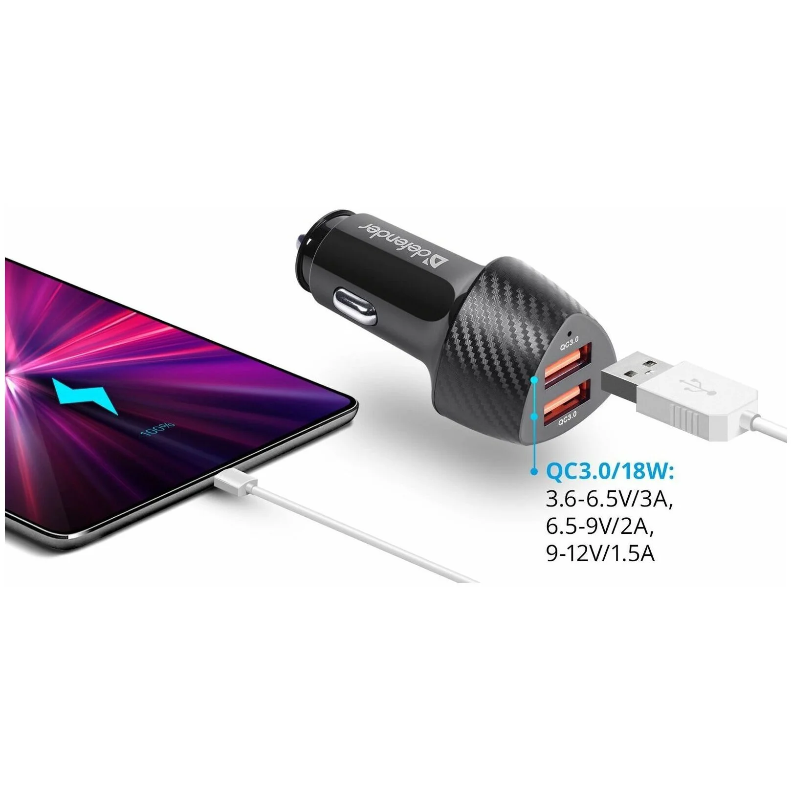 Defender Автомобильное ЗУ UCA-81 2xUSB QC3.0, 36W