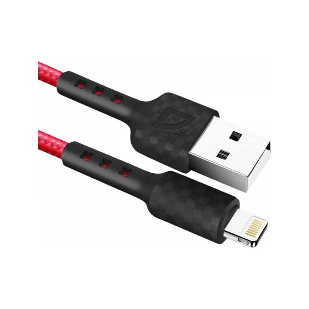 Defender Кабель F181, USB 2.0 (AM) - Apple Lightning (M), 1метр, 2.4А, нейлоновая оплетка, чёрный.