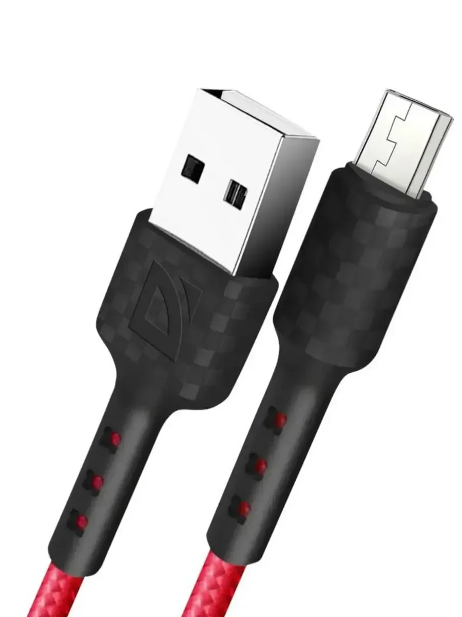 Defender Кабель F181, USB 2.0 (AM) - microUSB 2.0 (BM), 1метр, 2.4А, нейлоновая оплетка, красный.