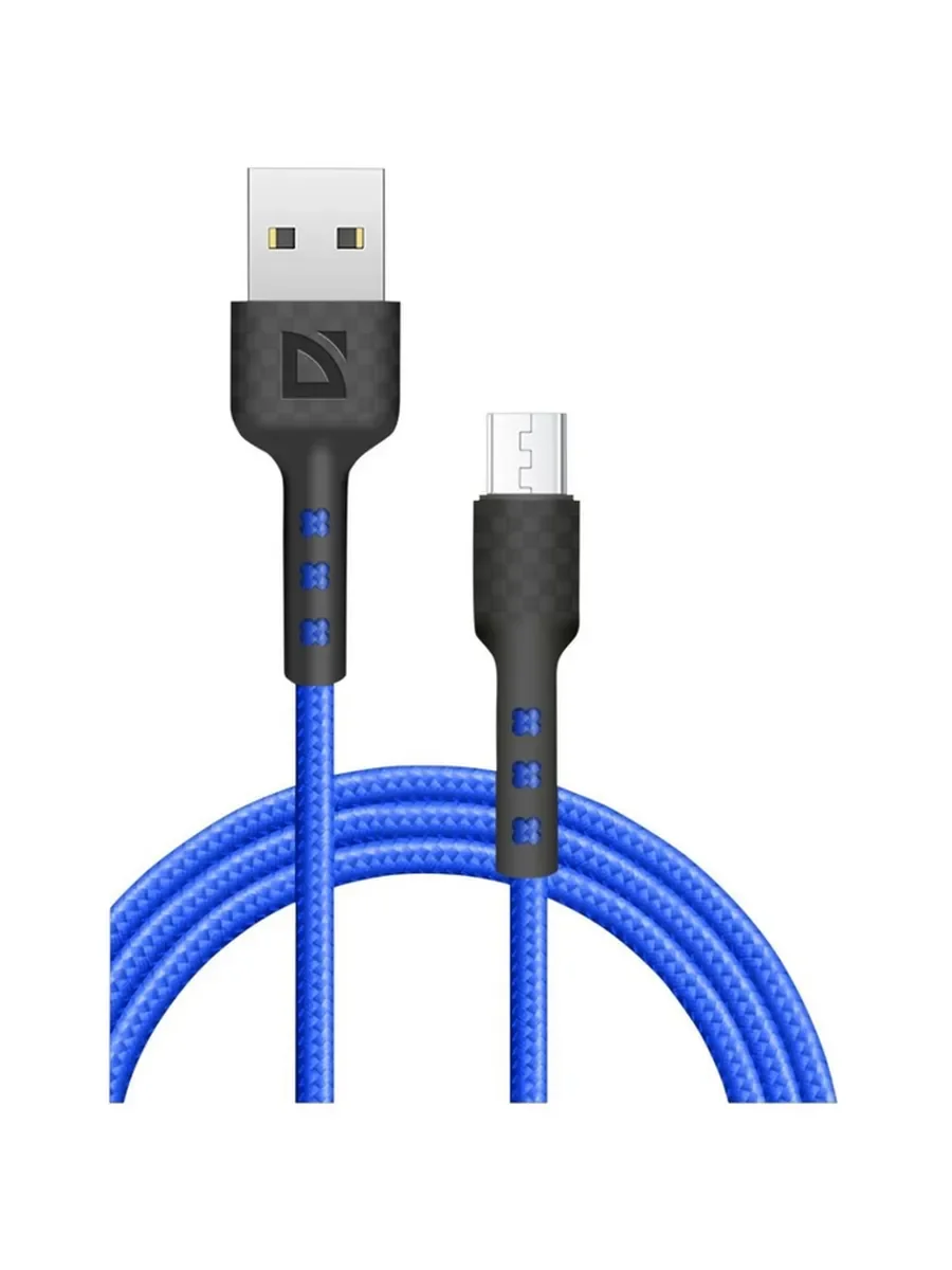 Defender Кабель F181, USB 2.0 (AM) - microUSB 2.0 (BM), 1метр, 2.4А, нейлоновая оплетка, синий.