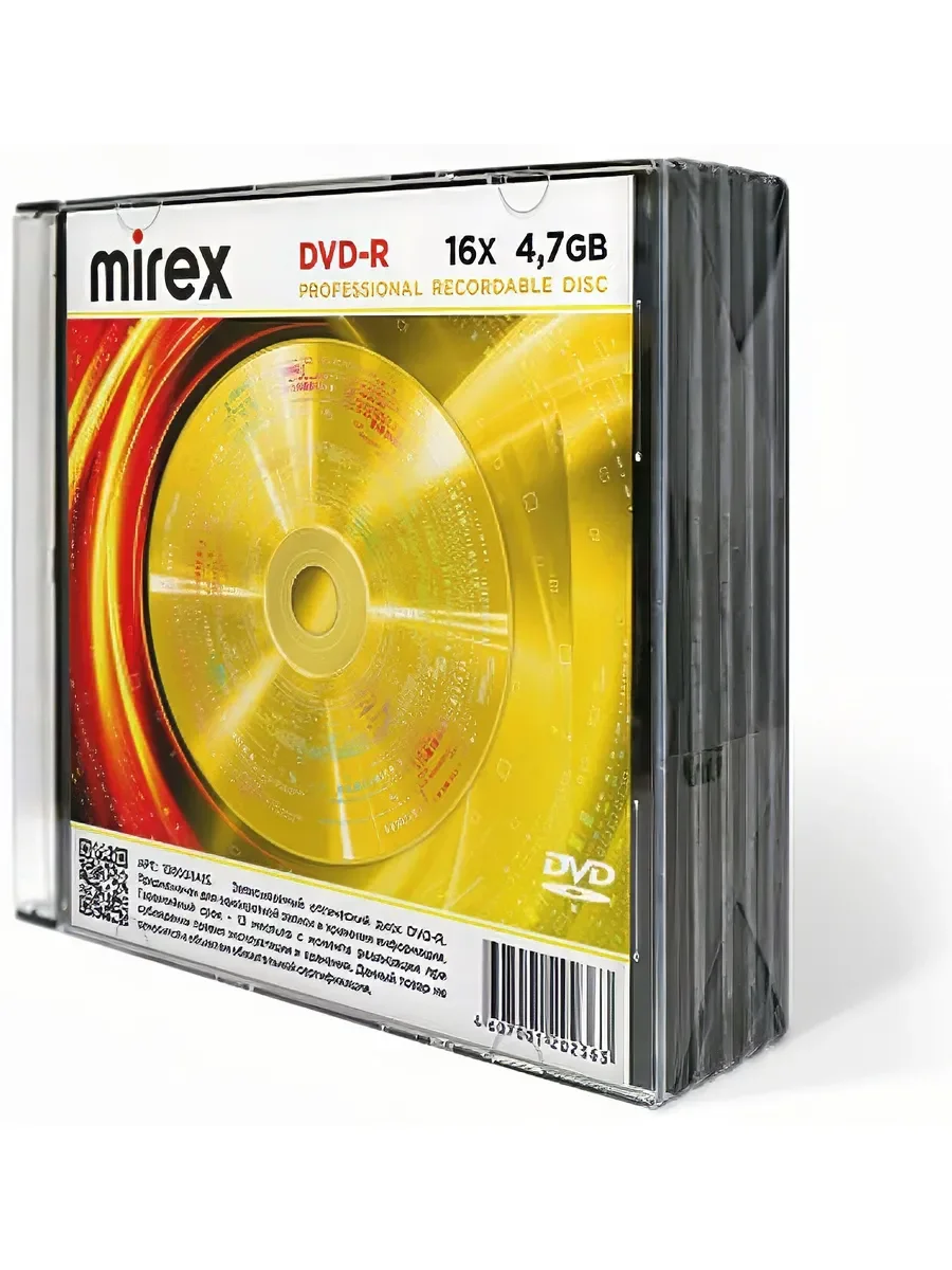 Диск DVD-R Mirex 4.7 Gb, 16x, Slim Case (5), (5/200)