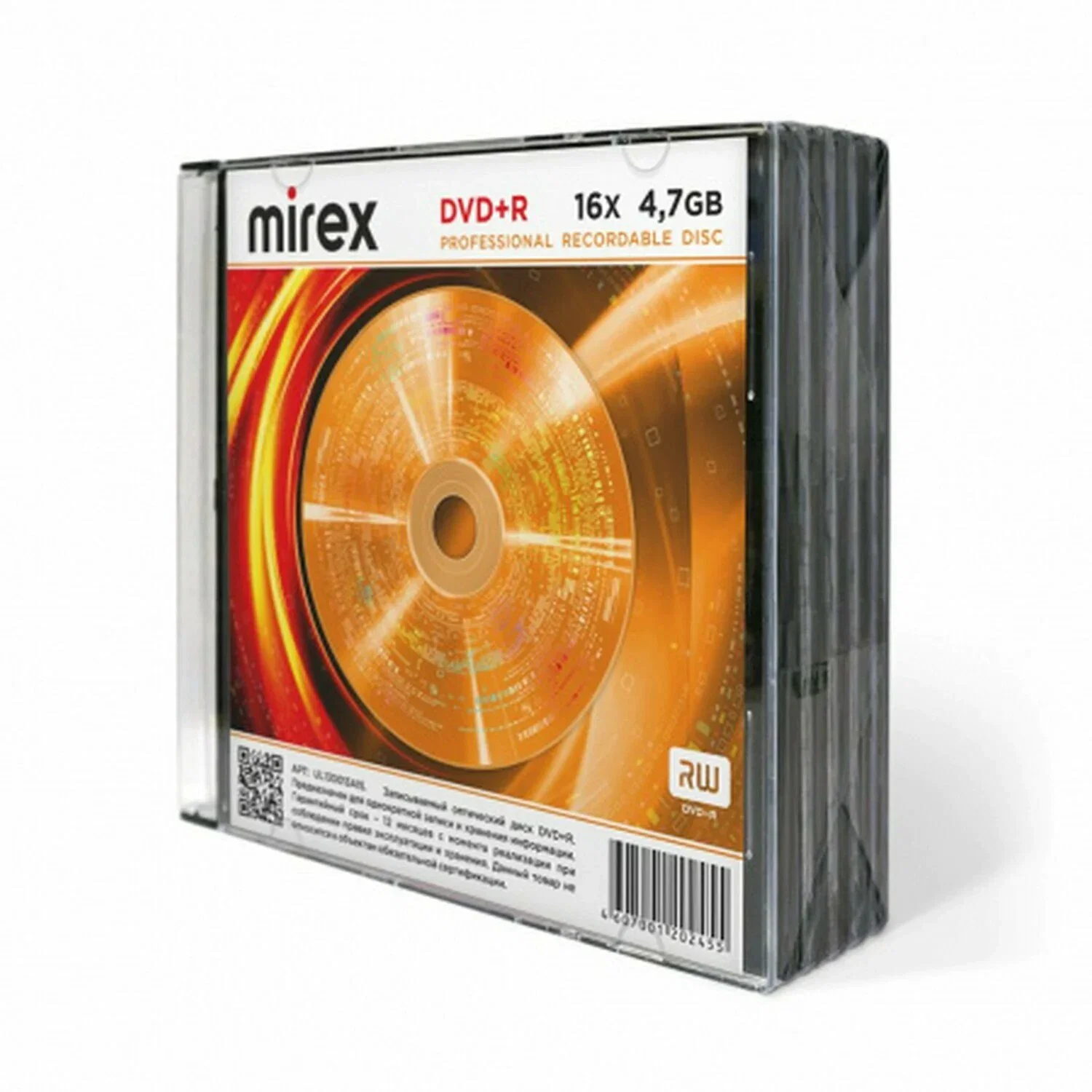 Диск DVD-R Mirex 4.7 Gb, 16x, Slim Case (5), (5/200)