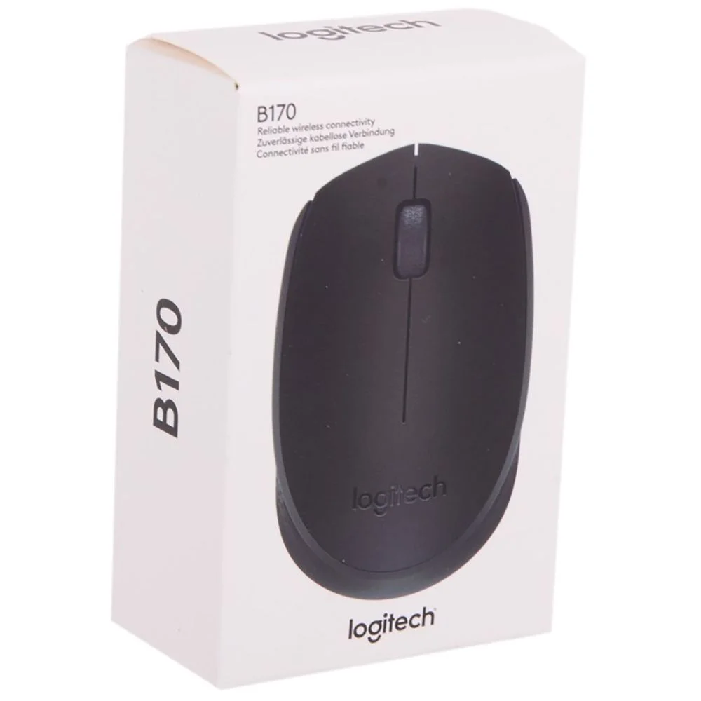 Мышь беспроводная Logitech B170 черный, 1000 dpi, радиоканал, USB, кнопки - 3