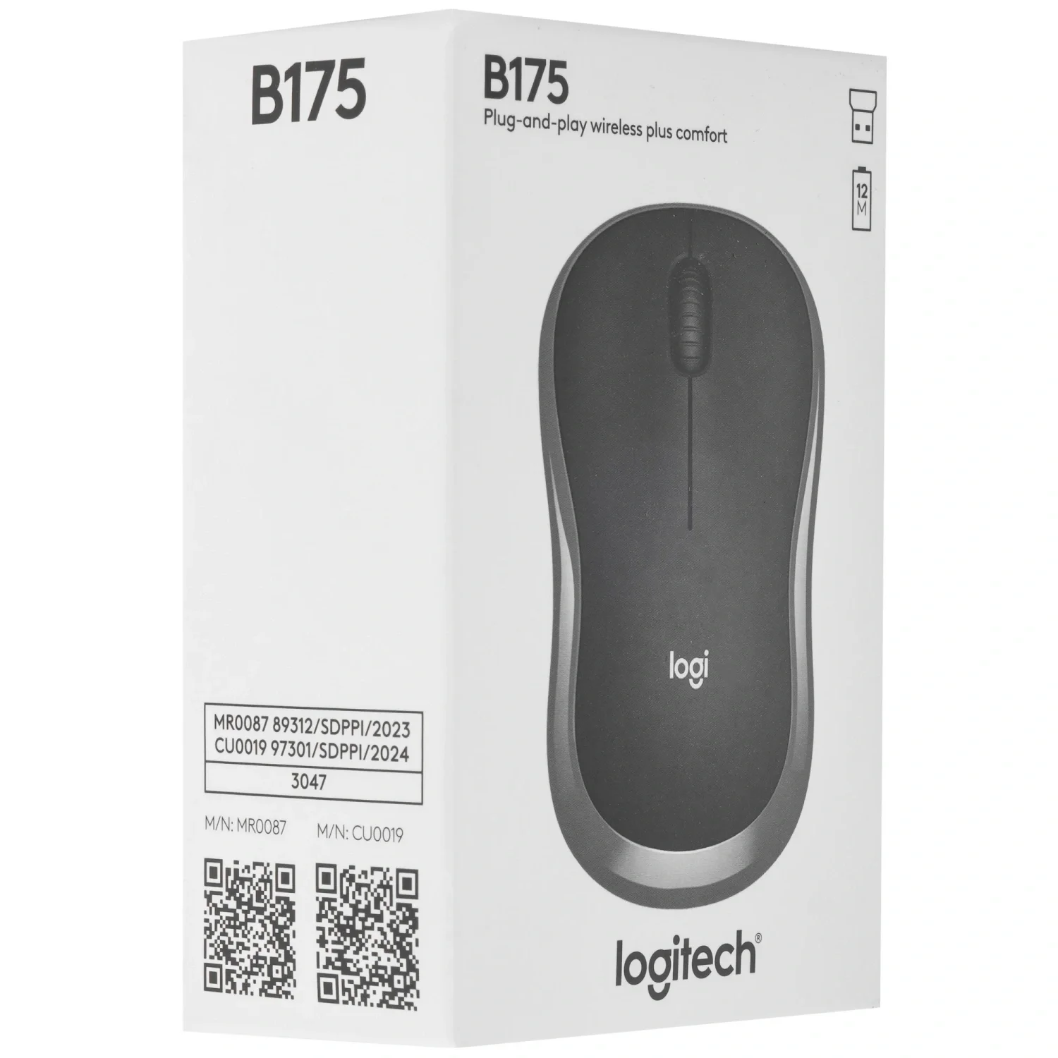 Мышь беспроводная Logitech B175 черный, 1000 dpi, радиоканал, USB, кнопки - 3