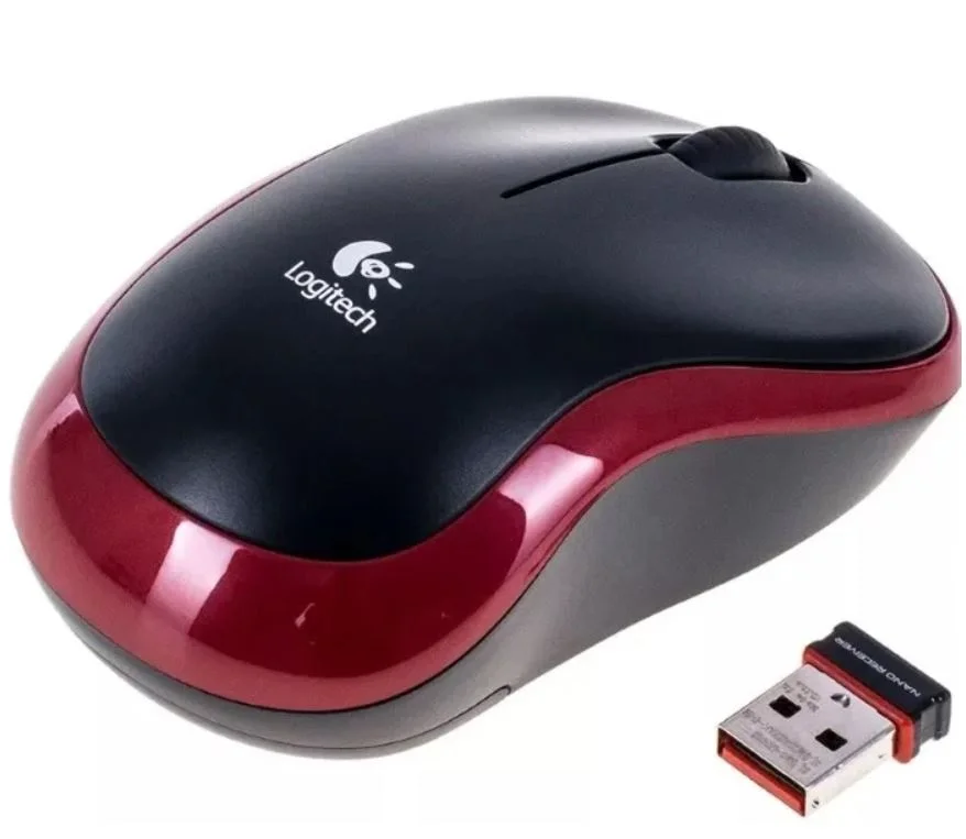 Мышь беспроводная Logitech M185, красный, 1000 dpi, радиоканал, USB, кнопки - 3