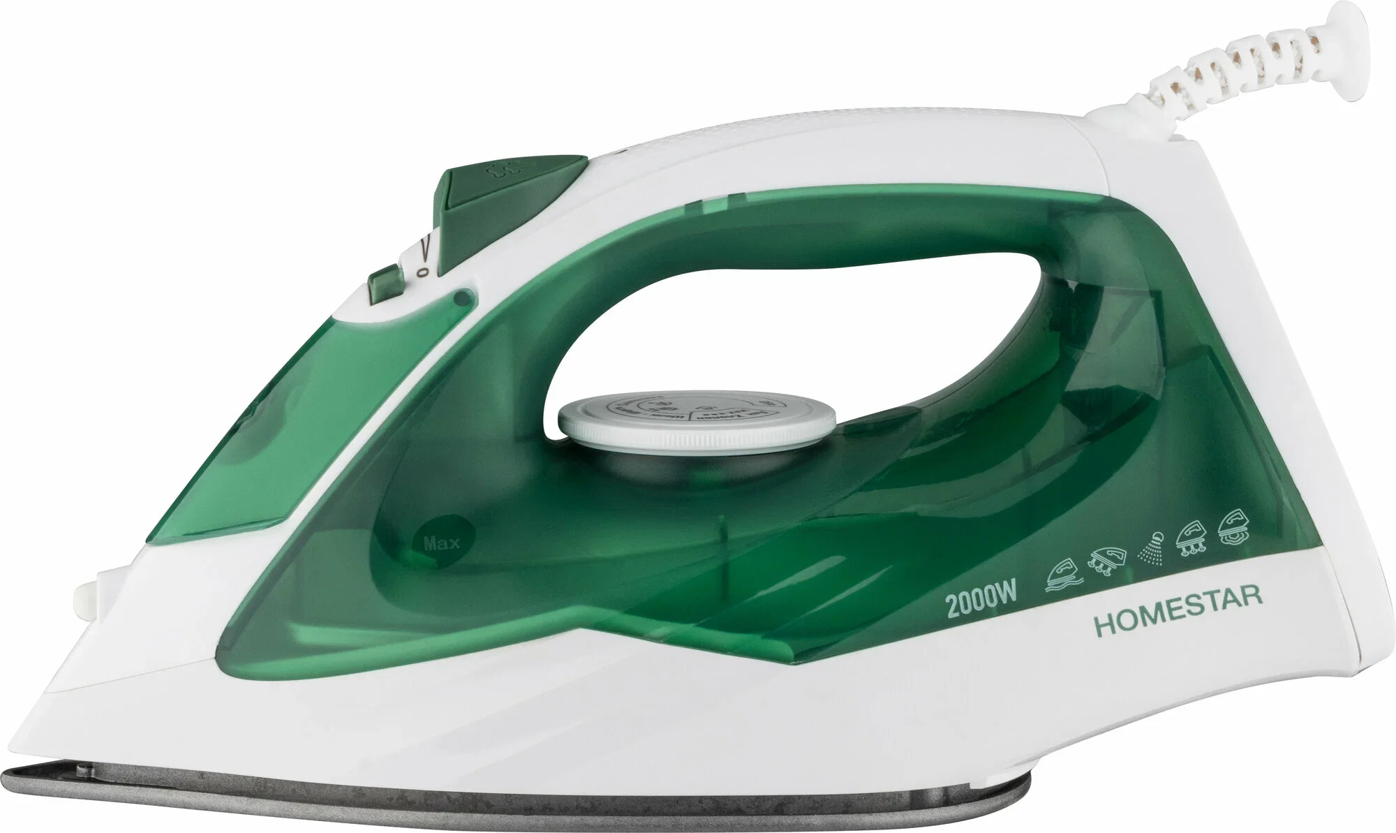 Утюг HomeStar HS-4008 бело-зеленый (2000Вт, пар, тефлоновая подошва, антинакипь)