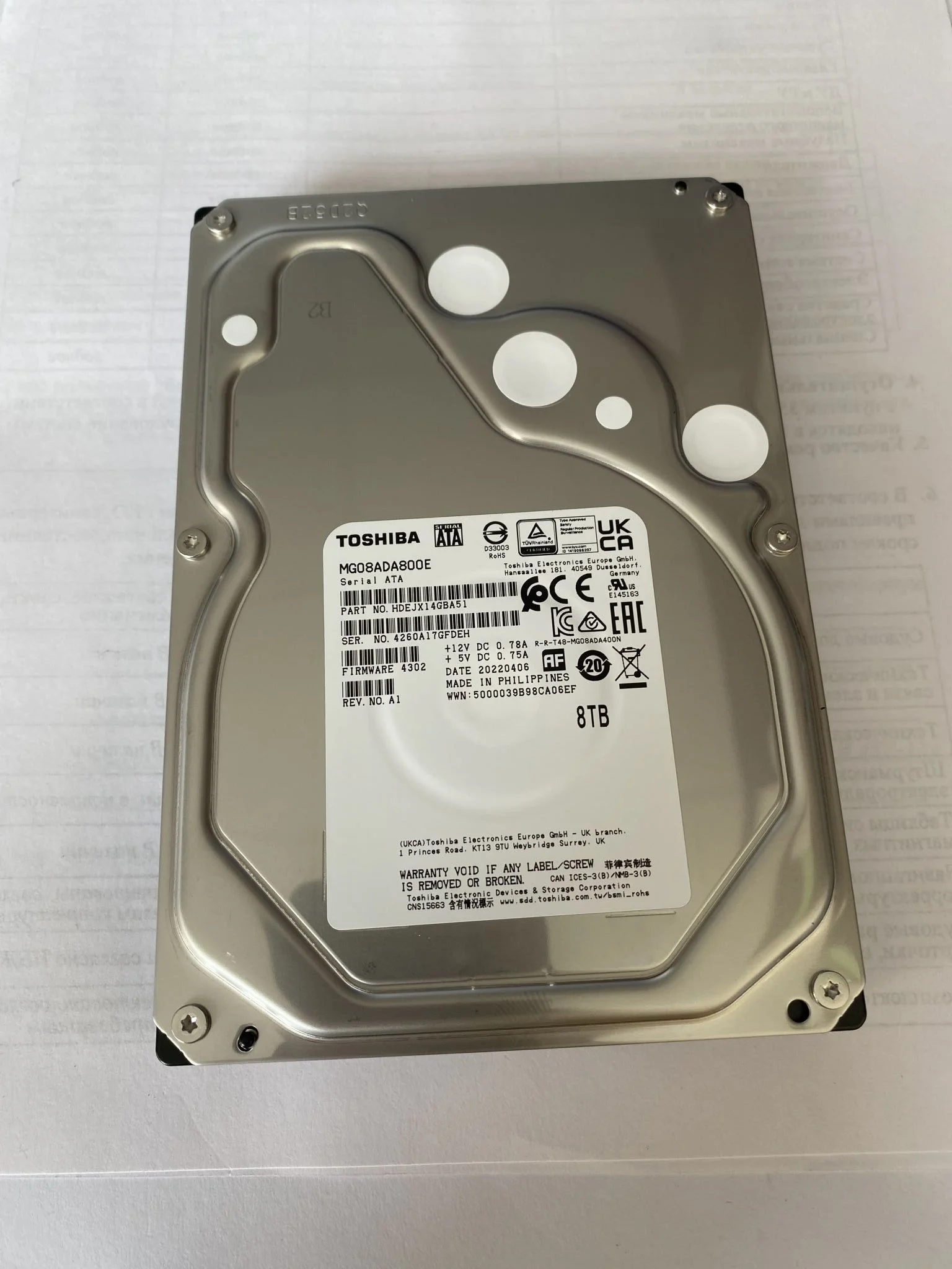 Жесткий диск Toshiba SAS 3.0 8Tb MG08SDA800E Enterprise Capacity (7200rpm) 256Mb 3.5"
