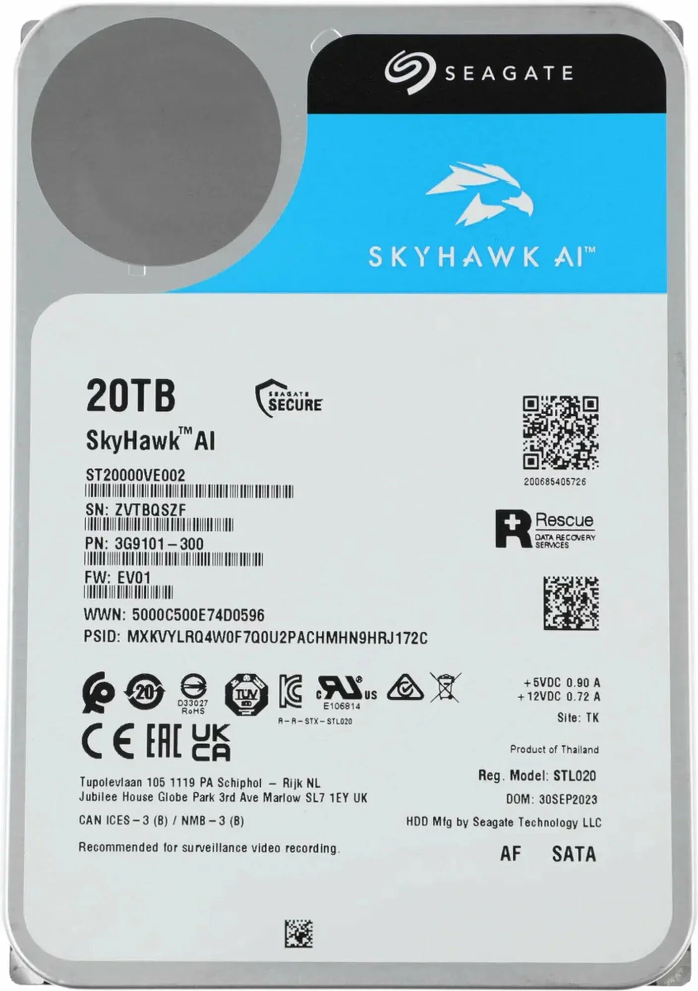 Жесткий диск Seagate SATA-III 12TB ST12000VE003 SkyHawkAI 512E (7200rpm) 256Mb 3.5"