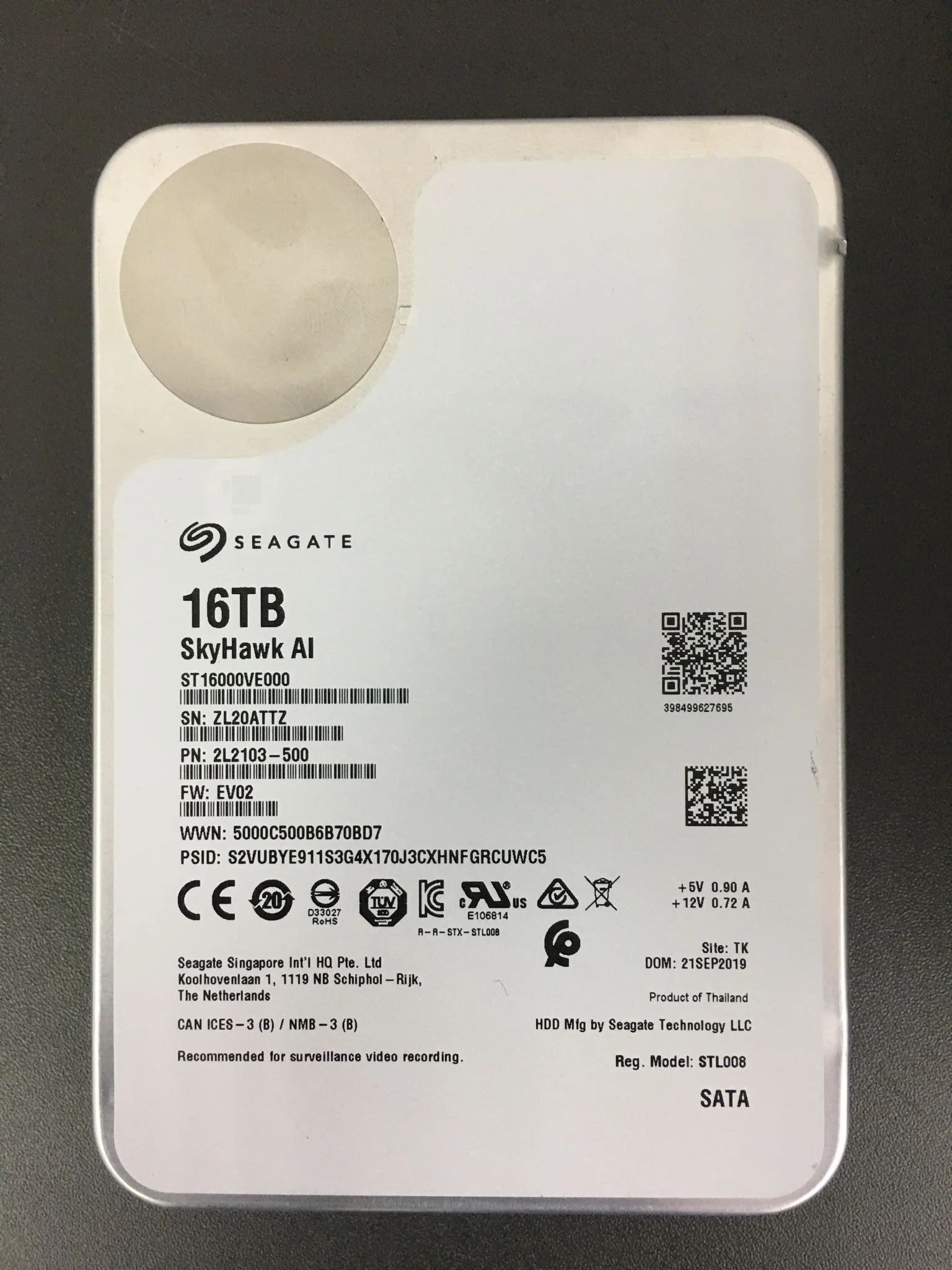 Жесткий диск Seagate SATA-III 16TB ST16000VE004 Surveillance SkyHawkAI 512E (7200rpm) 512Mb 3.5"