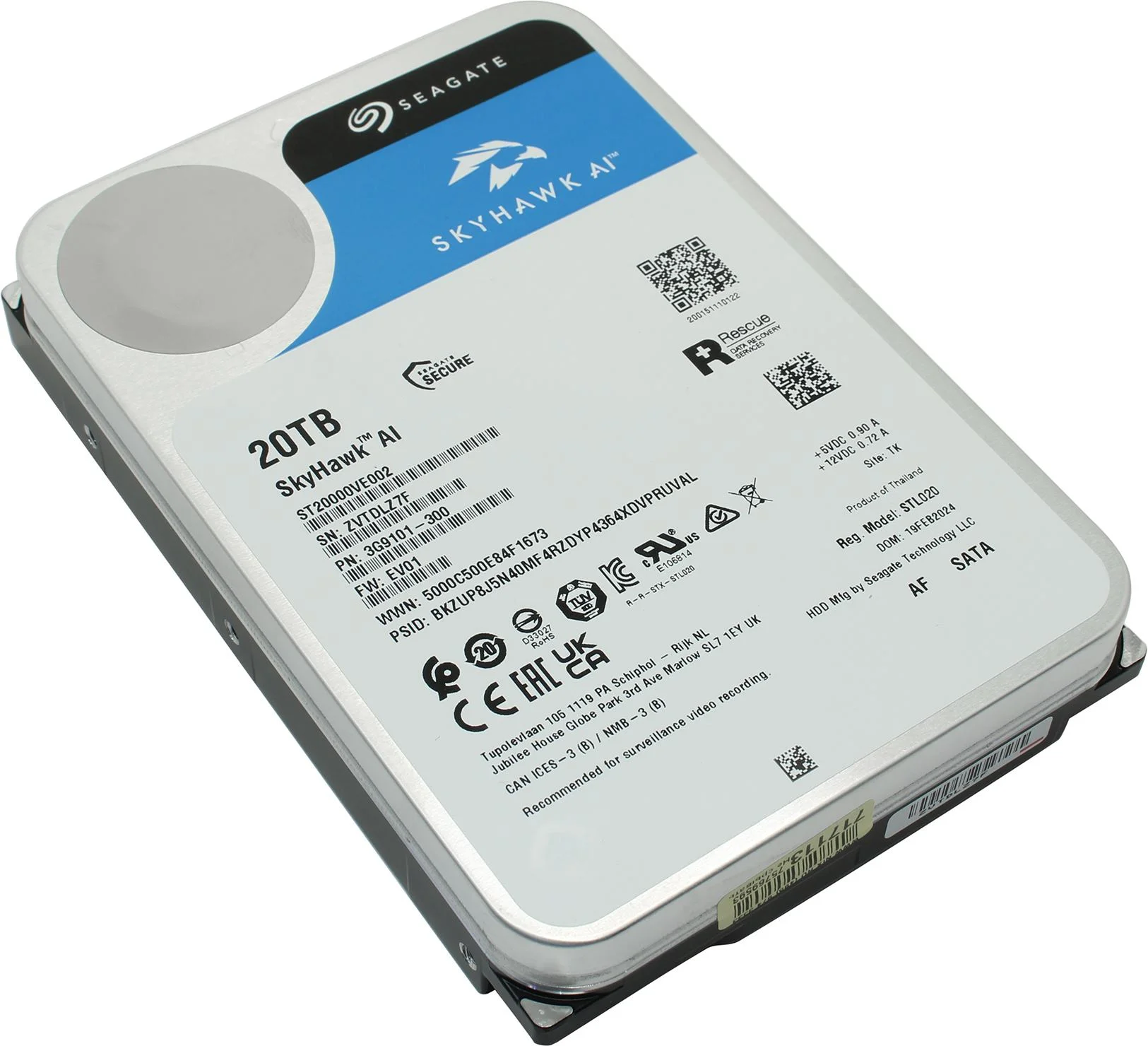 Жесткий диск Seagate SATA-III 20TB ST20000VE002 Surveillance SkyHawkAI 512E (7200rpm) 256Mb 3.5"
