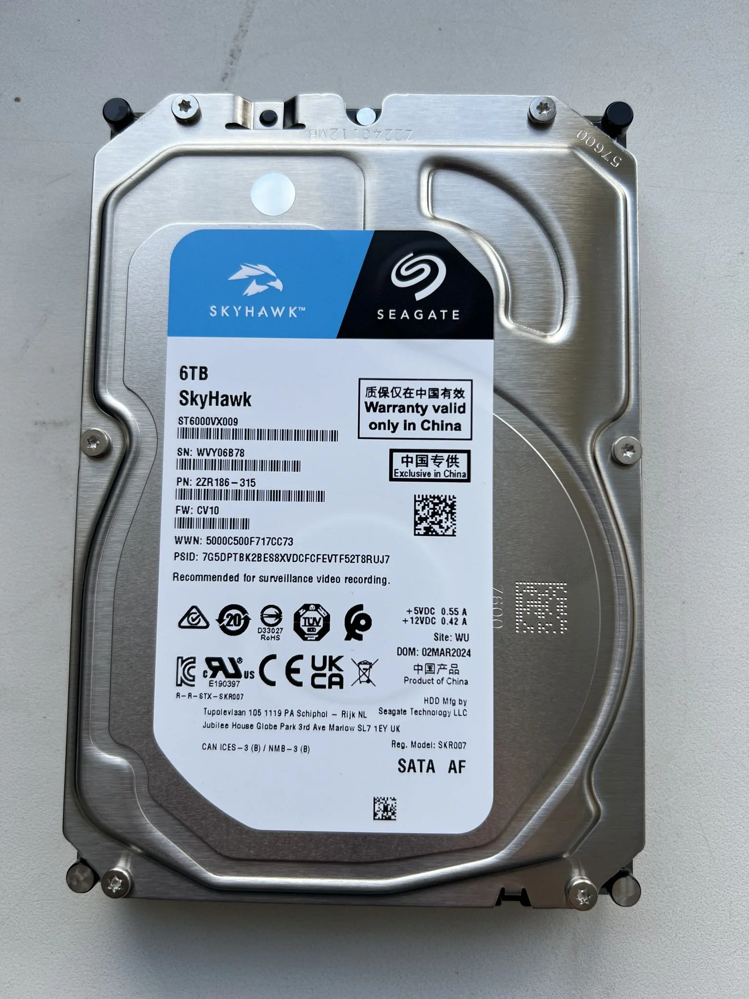 Жесткий диск Seagate SATA-III 6TB ST6000VX009 Surveillance Skyhawk 4KN (5400rpm) 256Mb 3.5"