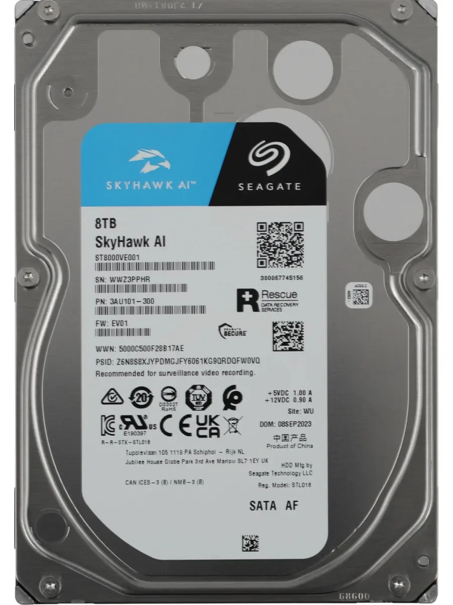 Жесткий диск Seagate SATA-III 8TB ST8000VE001 Surveillance SkyHawkAI 512E (7200rpm) 256Mb 3.5"