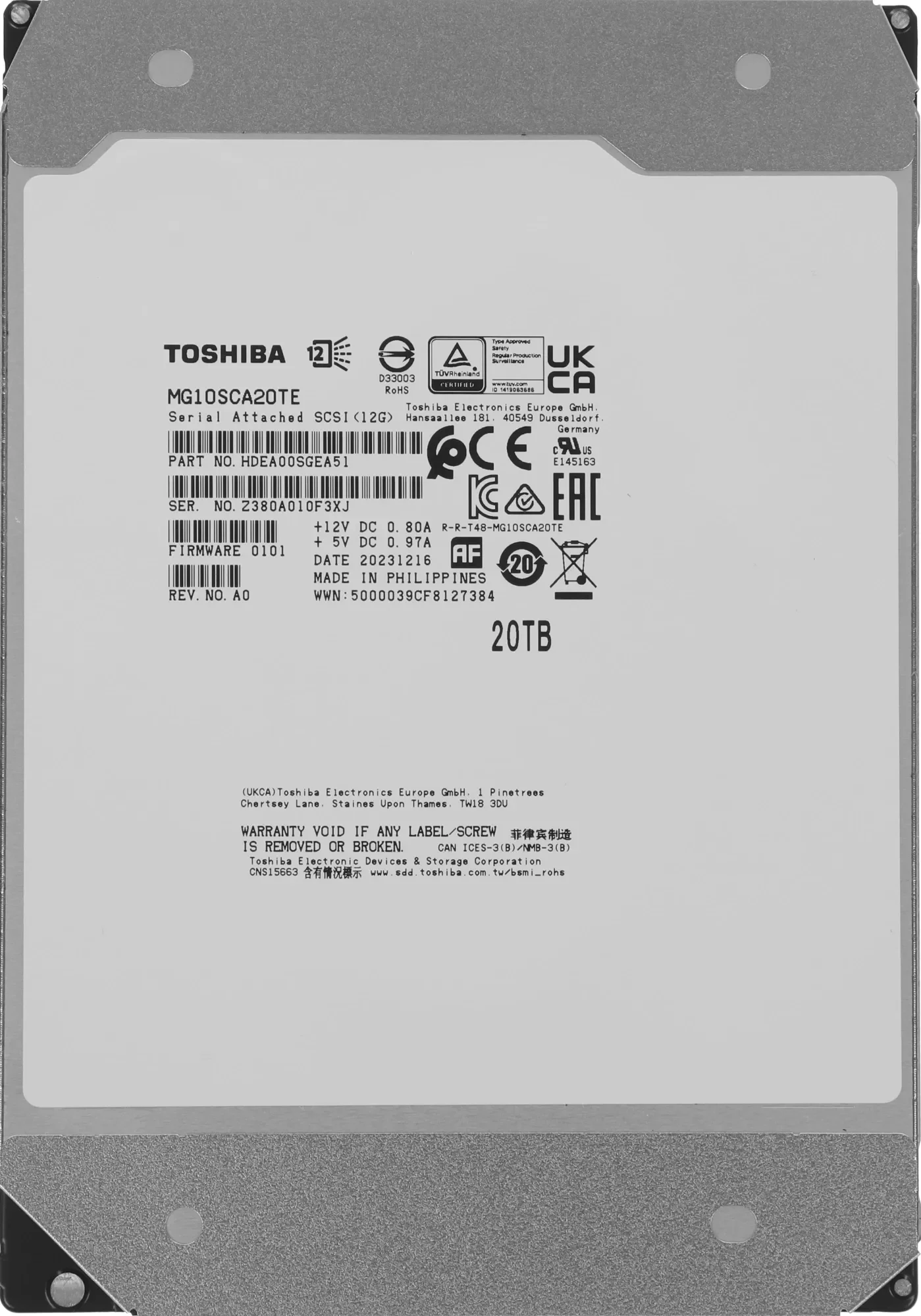 Жесткий диск Toshiba SATA-III 12TB MG09ACA12TE Server Enterprise Capacity 512E (7200rpm) 512Mb 3.5"